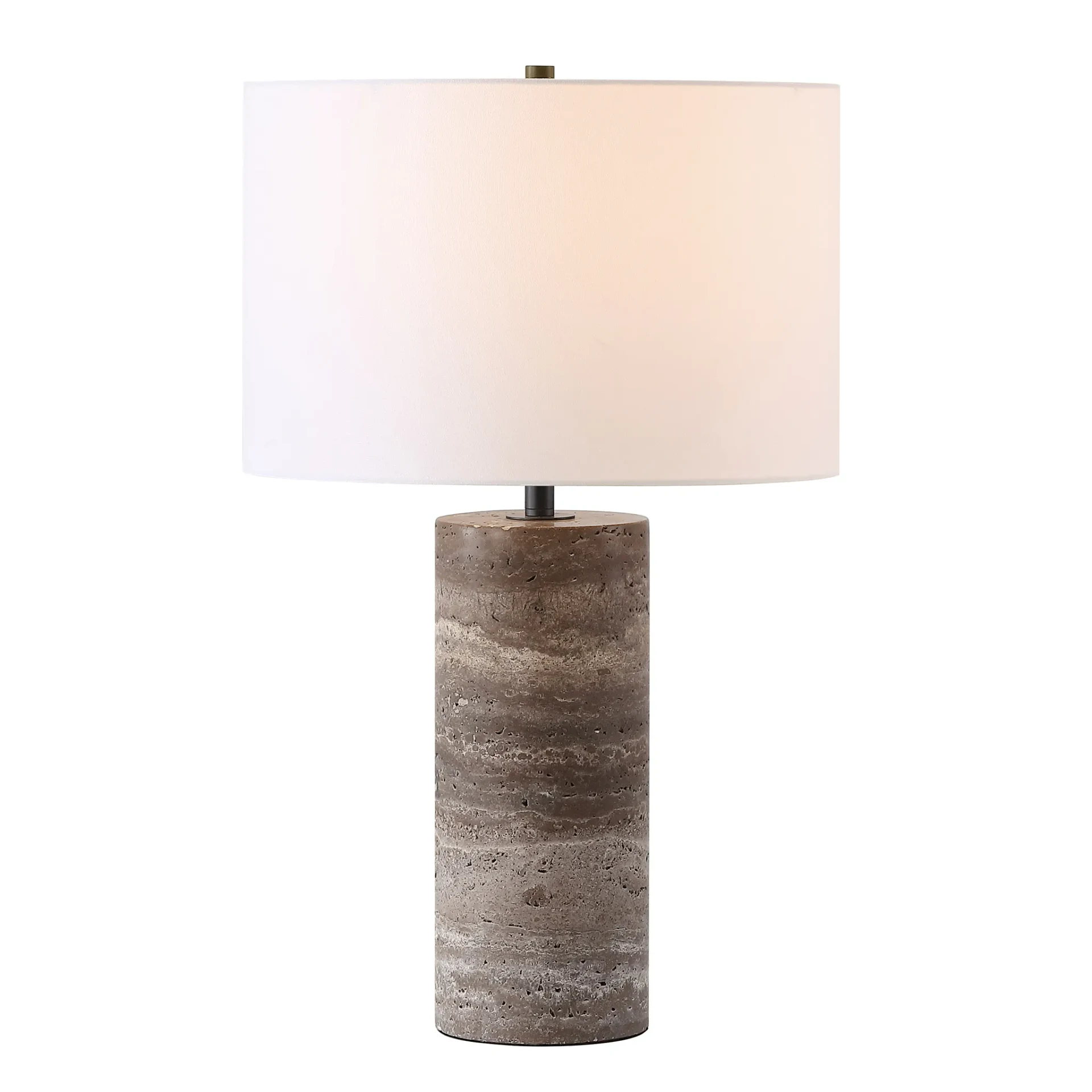 Rynetta Travertine Table Lamp in Dark Brown / White