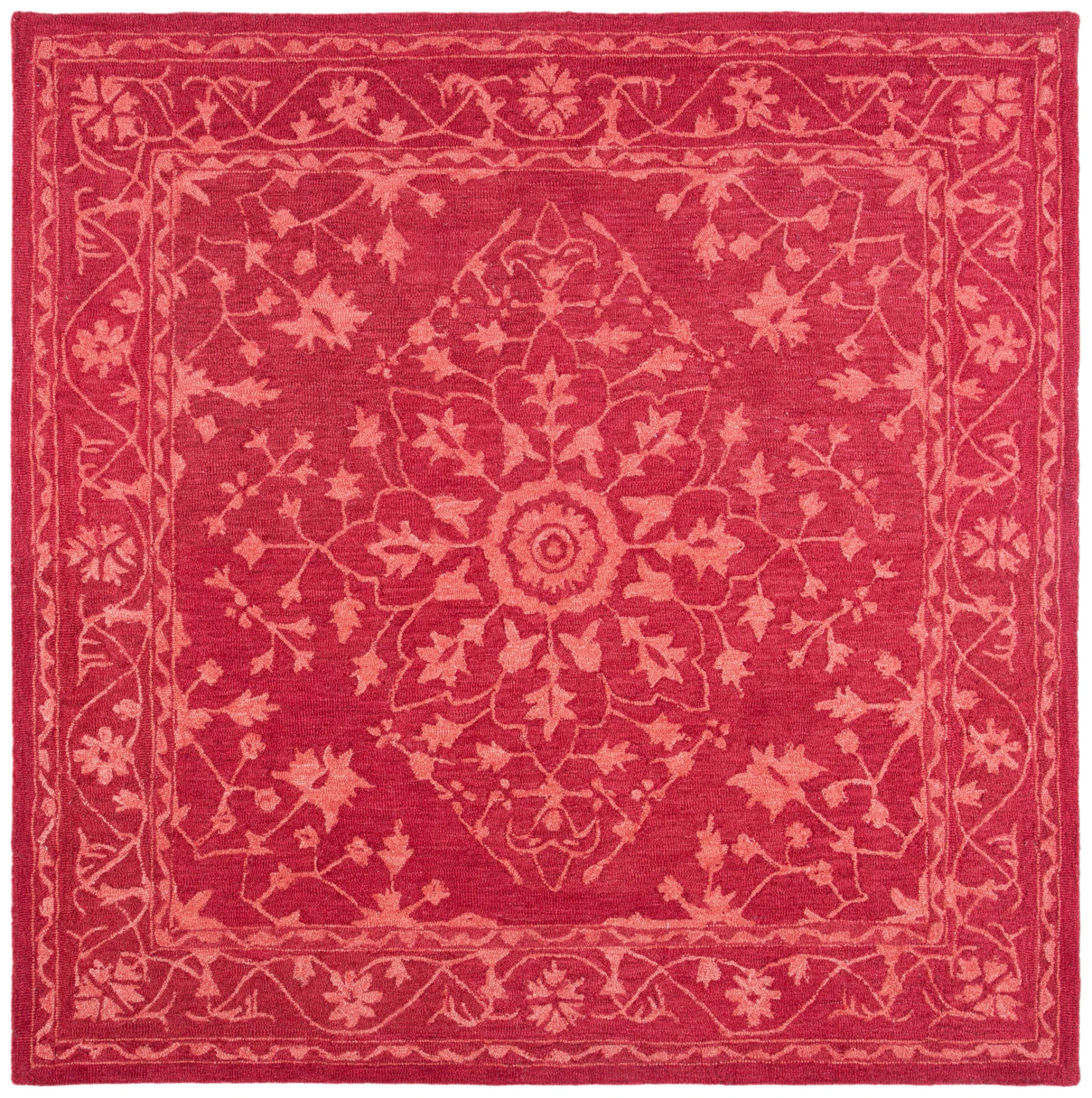 Dip Dye Bordered Medallion Hand-Tufted Wool Rug in Red