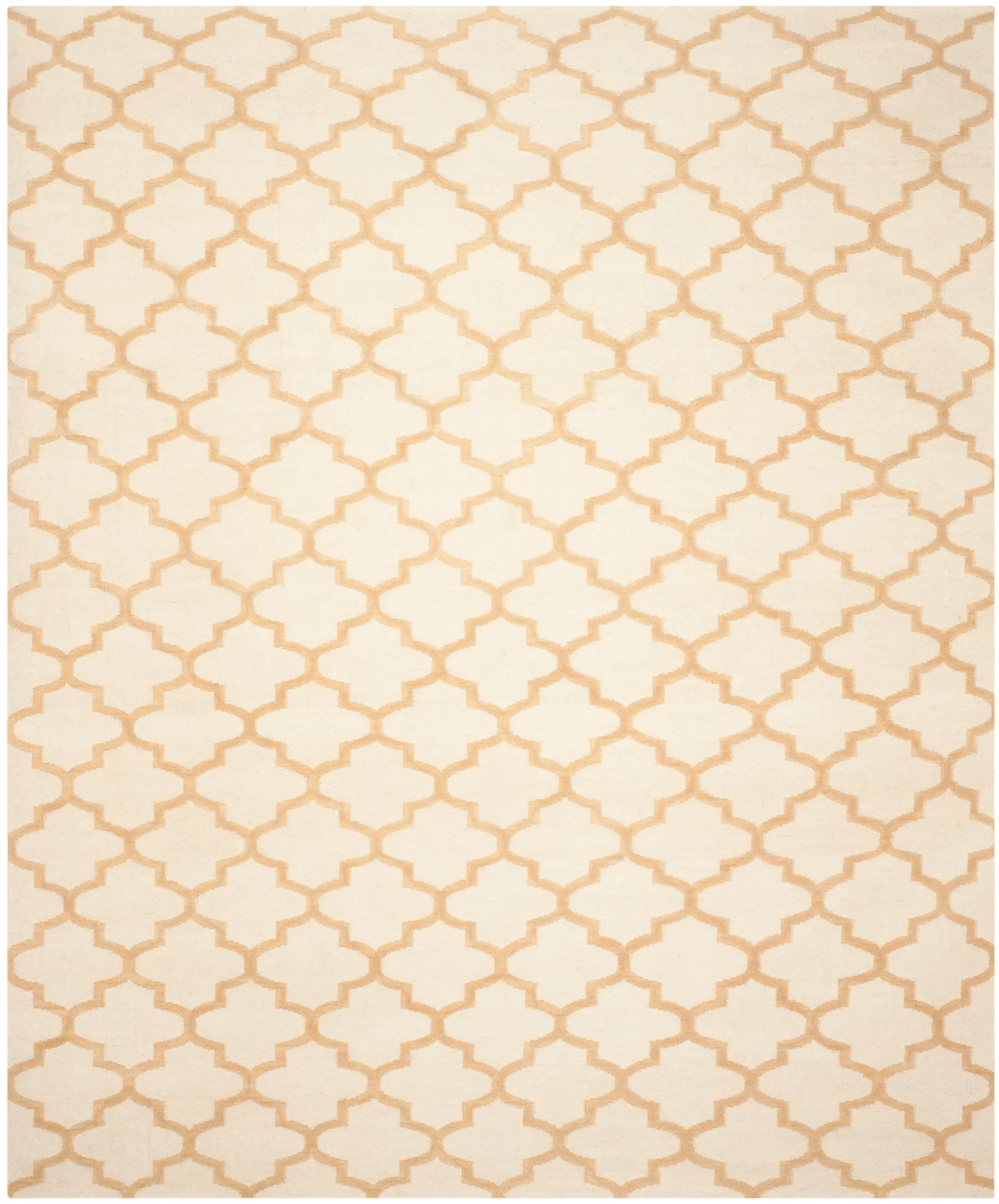 Dhurries Ogee Trellis Hand-Woven Wool Rug in Ivory / Gold