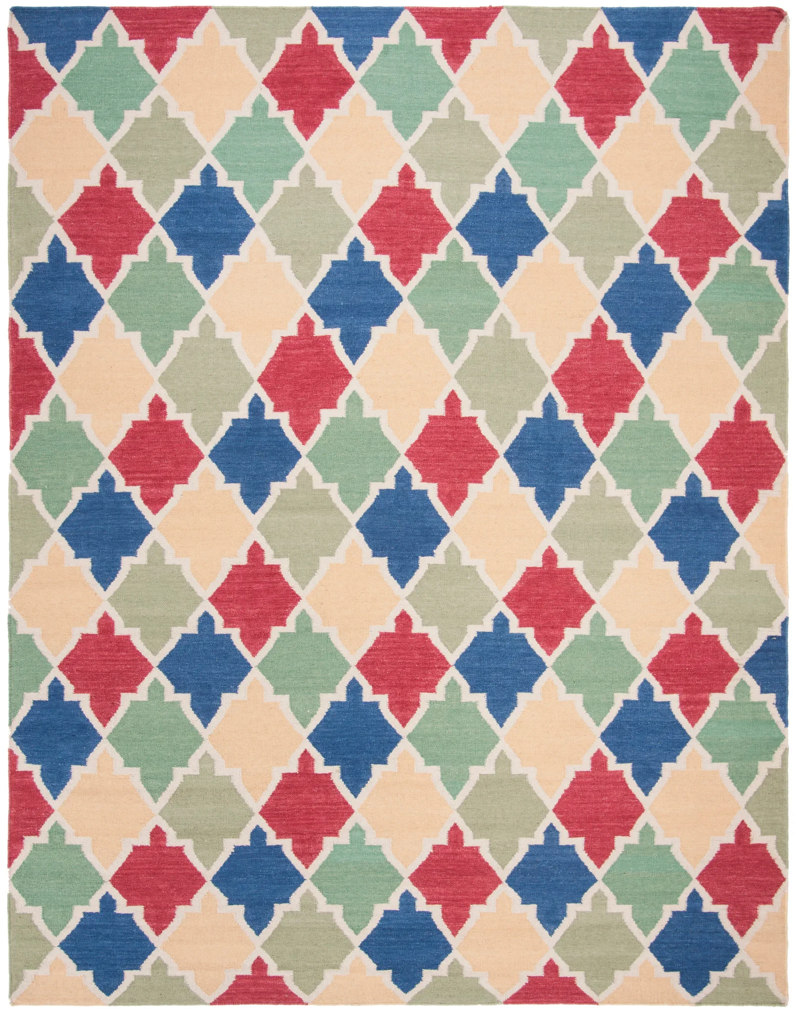 Dhurries Ogee Tile Hand-Woven Rug in Blue / Multicolor