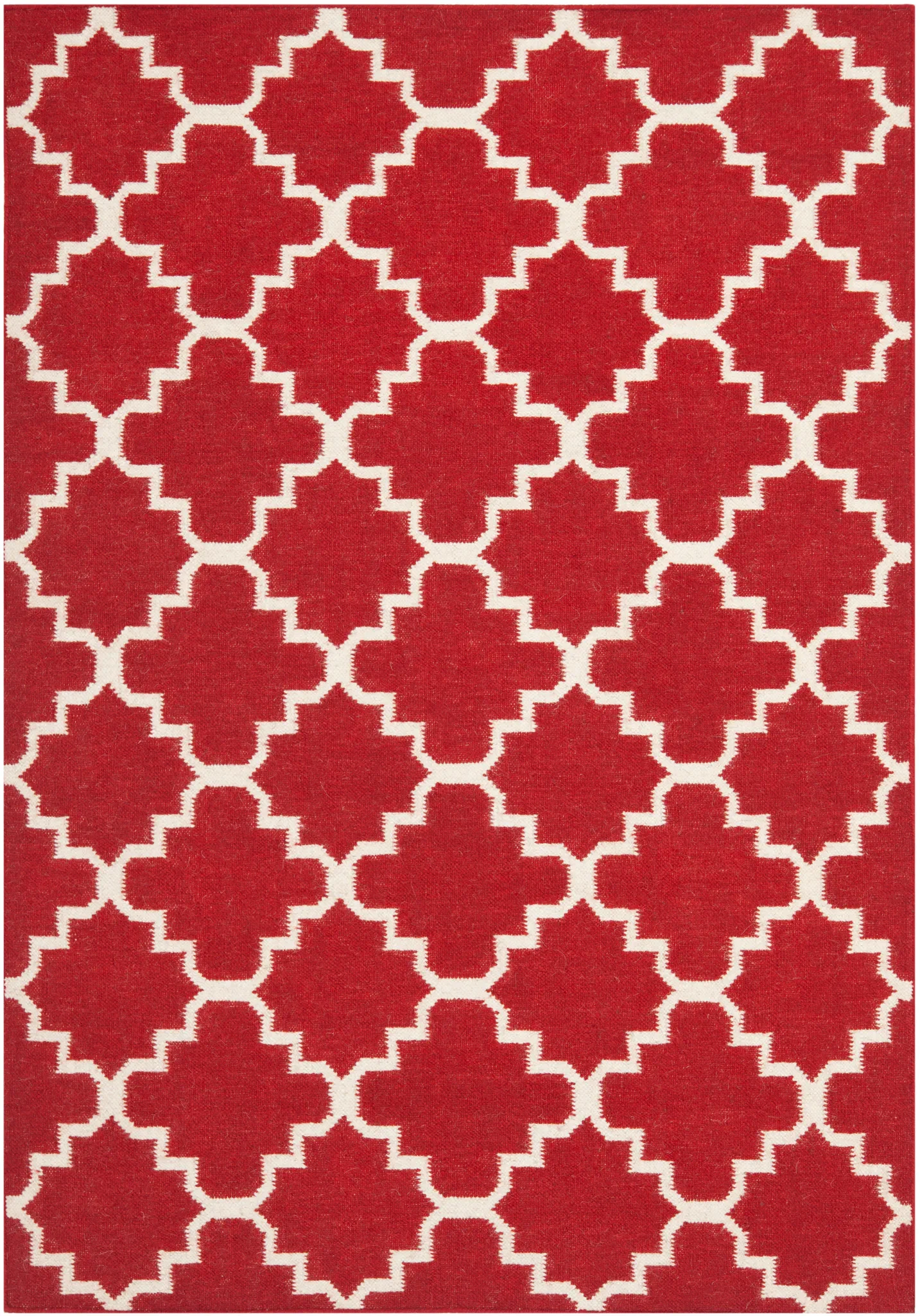 Dhurries Small-Scale Trellis Hand-Woven Rug in Red / Ivory