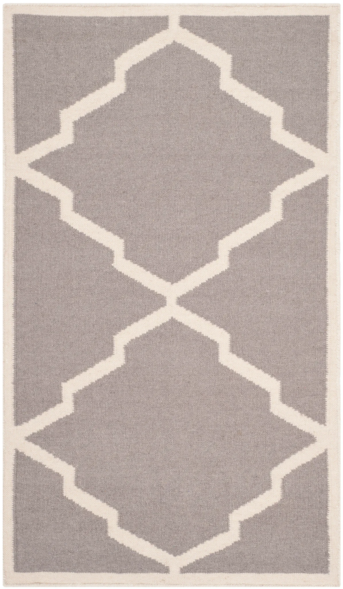 Dhurries Stepped Lattice Hand-Woven Rug in Gray / Ivory
