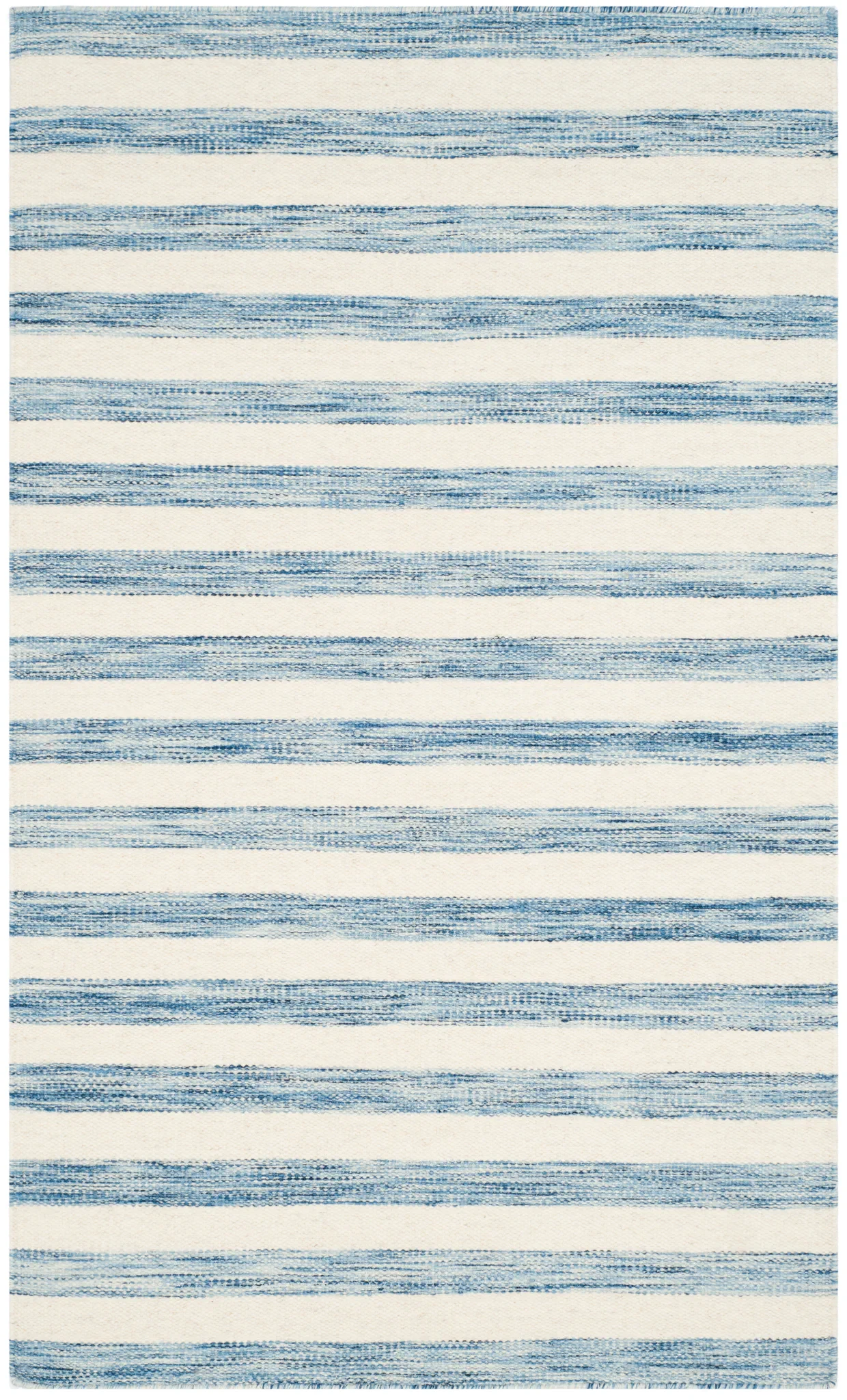 Dhurries Striped Hand-Woven Wool Rug in Blue / Ivory
