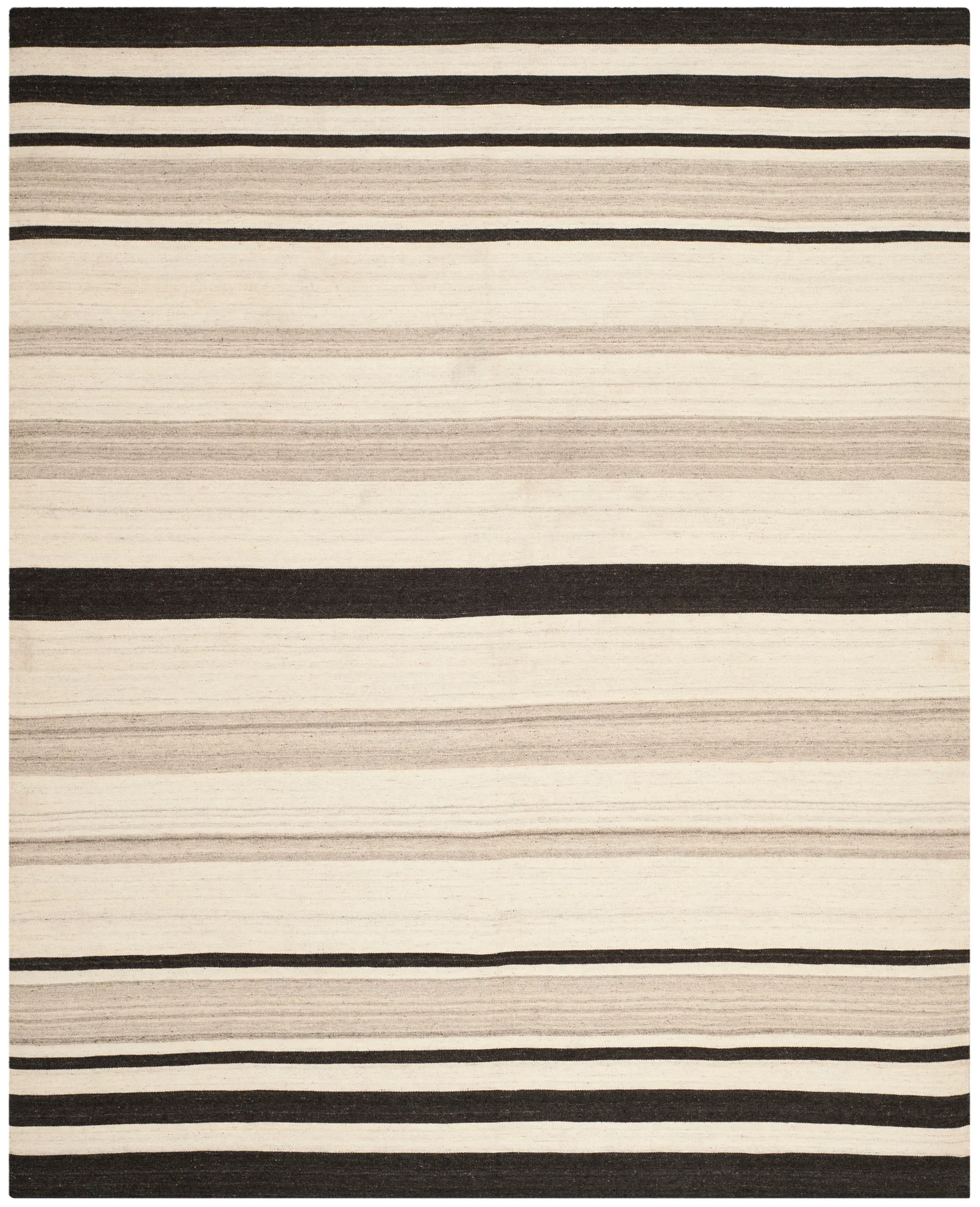 Dhurries Modern Banded Stripe Hand-Woven Wool Rug in Natural / Gray