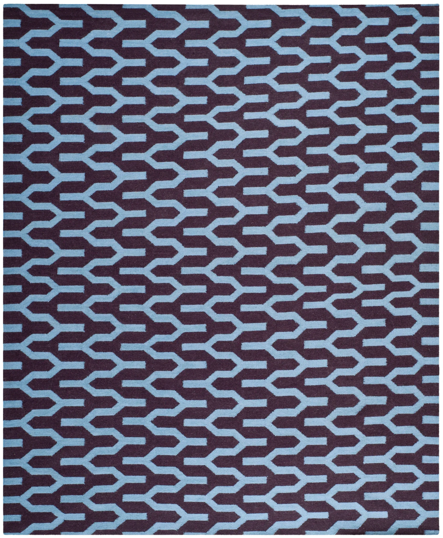 Dhurries Interlocking Chevron Hand-Woven Wool Rug in Purple / Blue