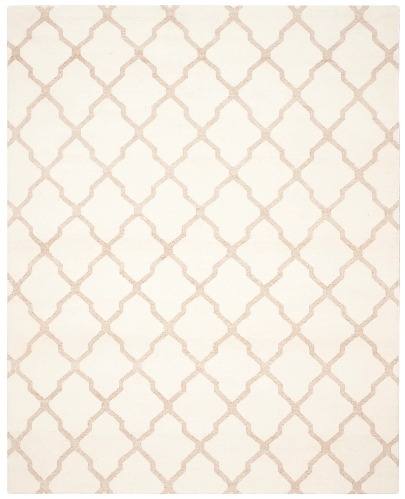 Dhurries Large-Scale Trellis Hand-Woven Rug in Ivory / Camel