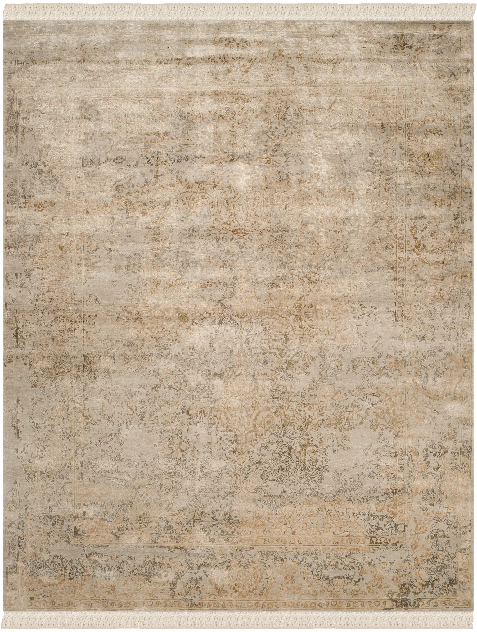 Dream Faded Floral Hand-Knotted Rug in Gray / Silver