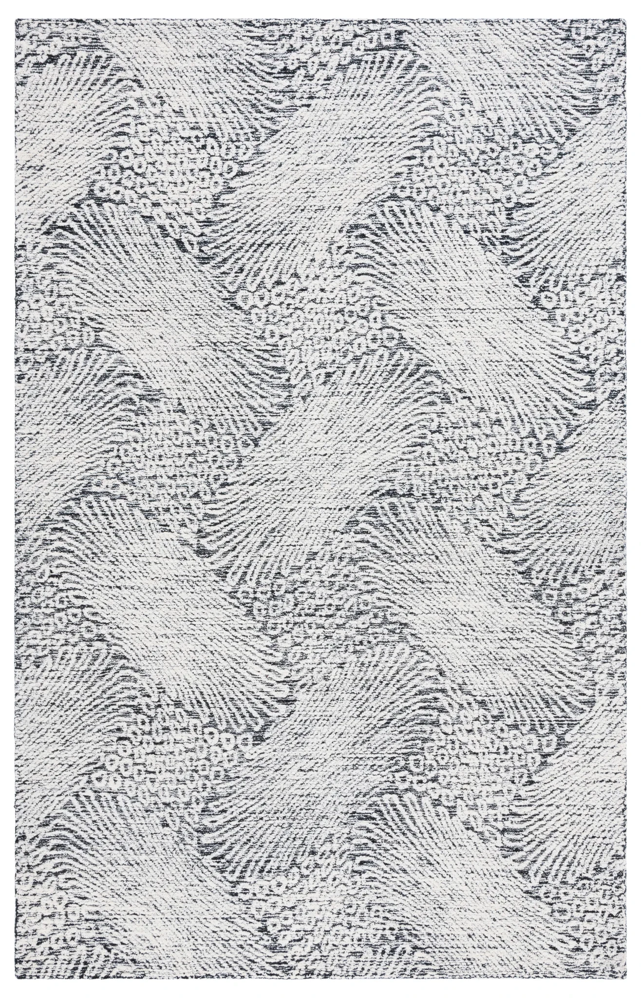 Ebony Wavy Chevron Hand-Tufted Wool Rug in Black / Ivory