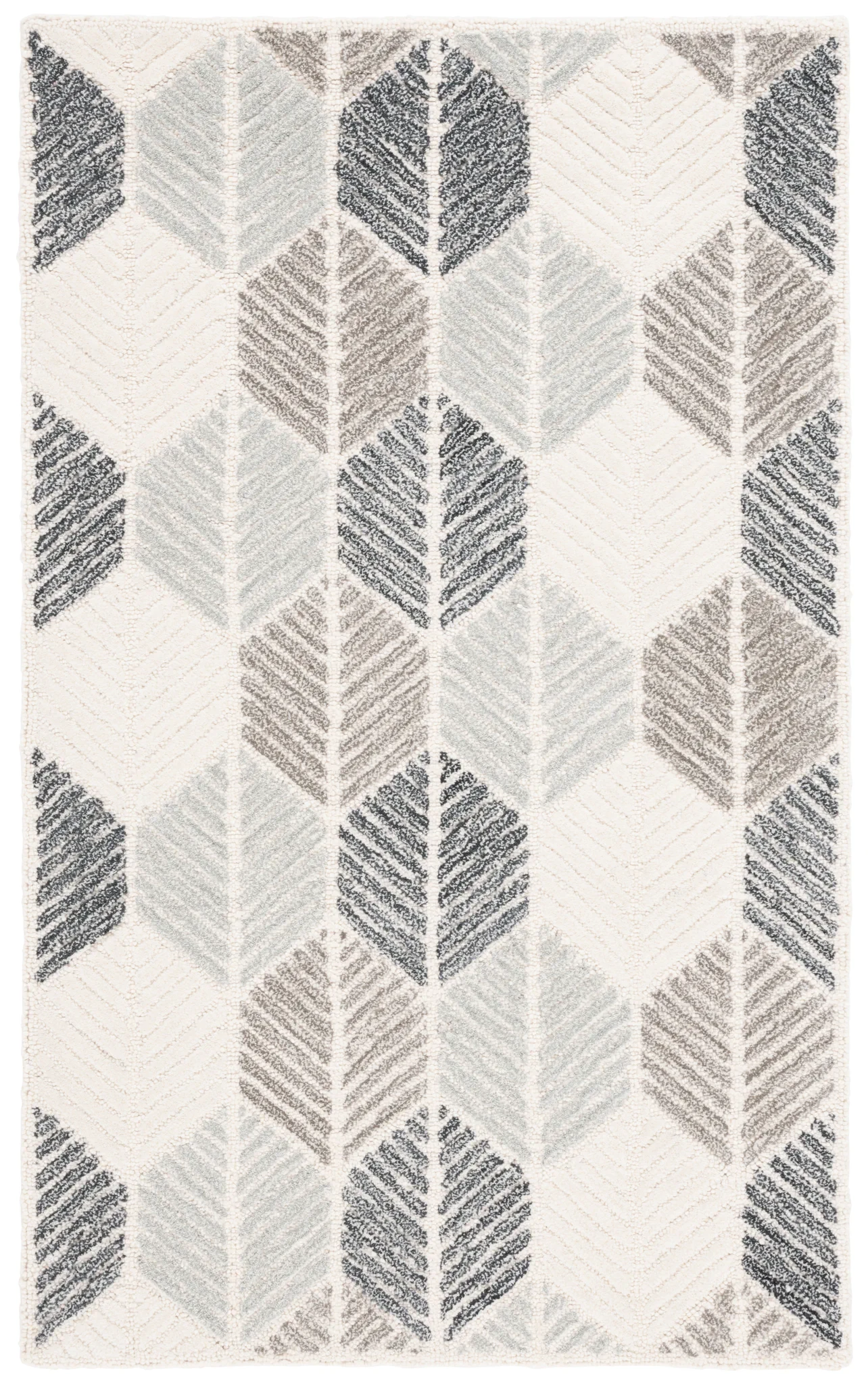 Ebony Leaf Hand-Tufted Rug in Gray / Ivory