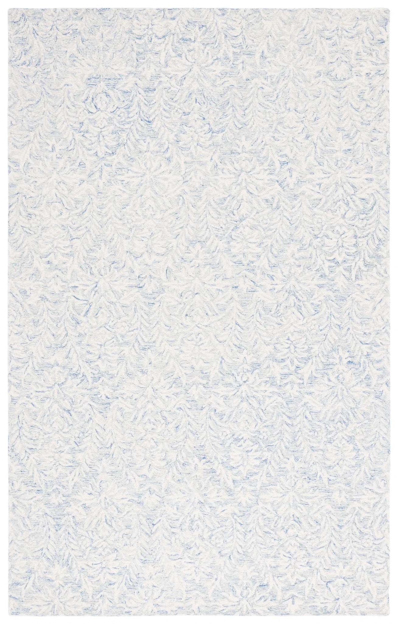 Ebony Leafy Frond Hand-Tufted Wool Rug in Blue / Ivory