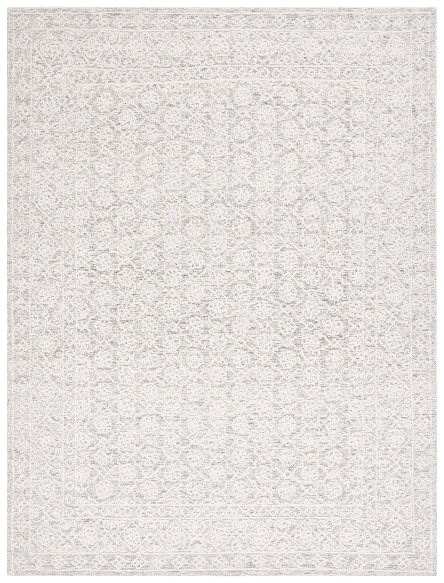 Ebony Bordered Trellis Hand-Tufted Wool Rug in Gray / Ivory