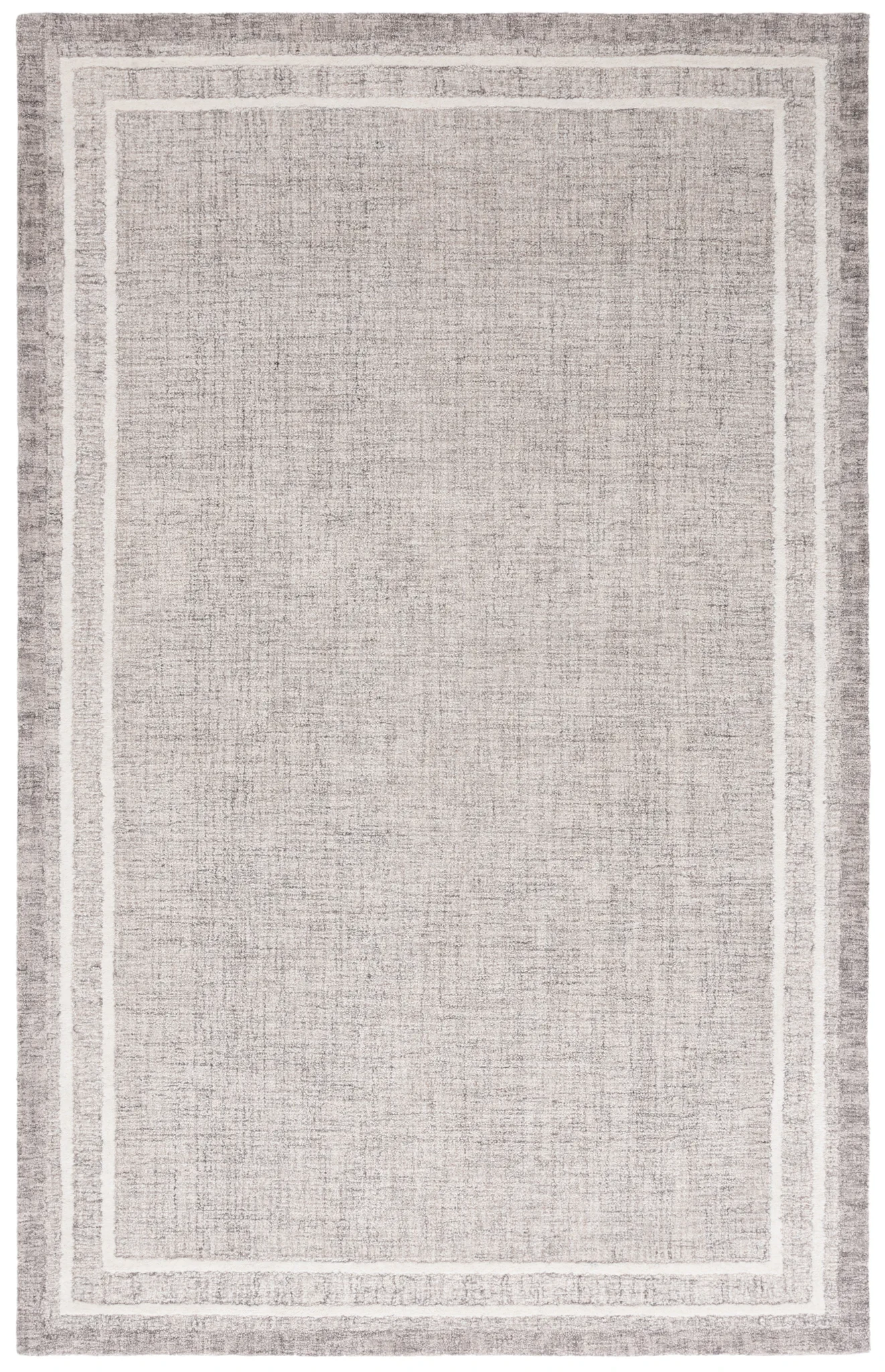 Ebony Concentric Border Hand-Tufted Wool Rug in Gray / Ivory