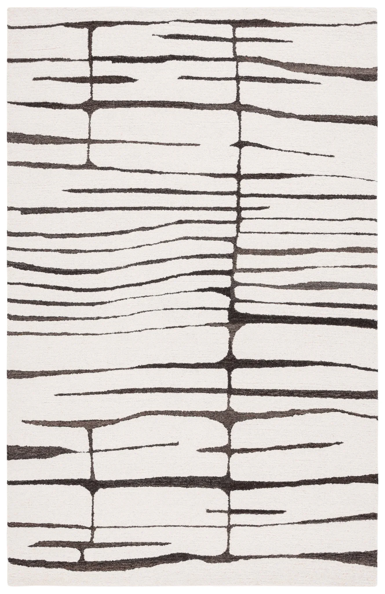 Ebony Linear Grid Hand-Tufted Wool Rug in Ivory / Dark Brown
