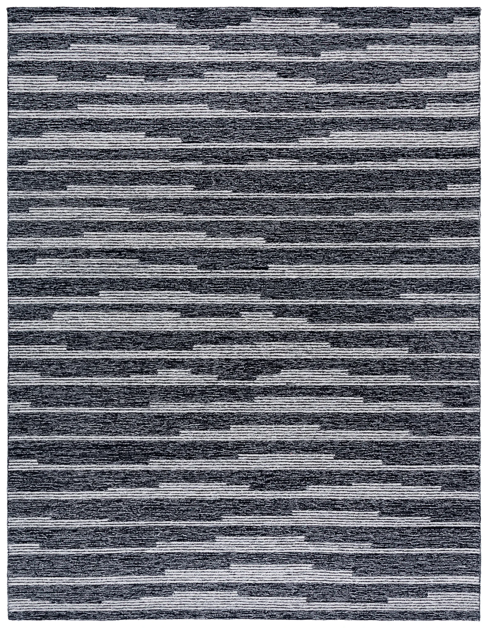 Ebony Broken Stripe Hand-Tufted Wool Rug in Black / Ivory