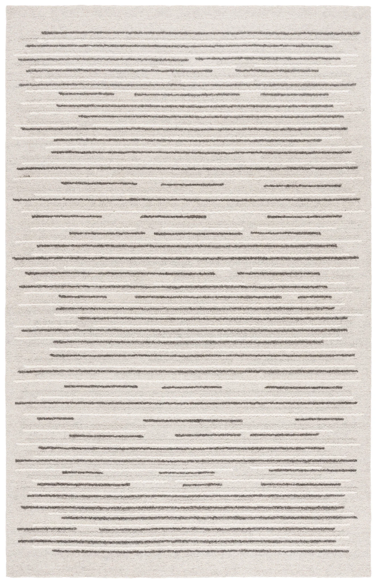 Ebony Dashed Stripe Hand-Tufted Wool Rug in Gray / Black