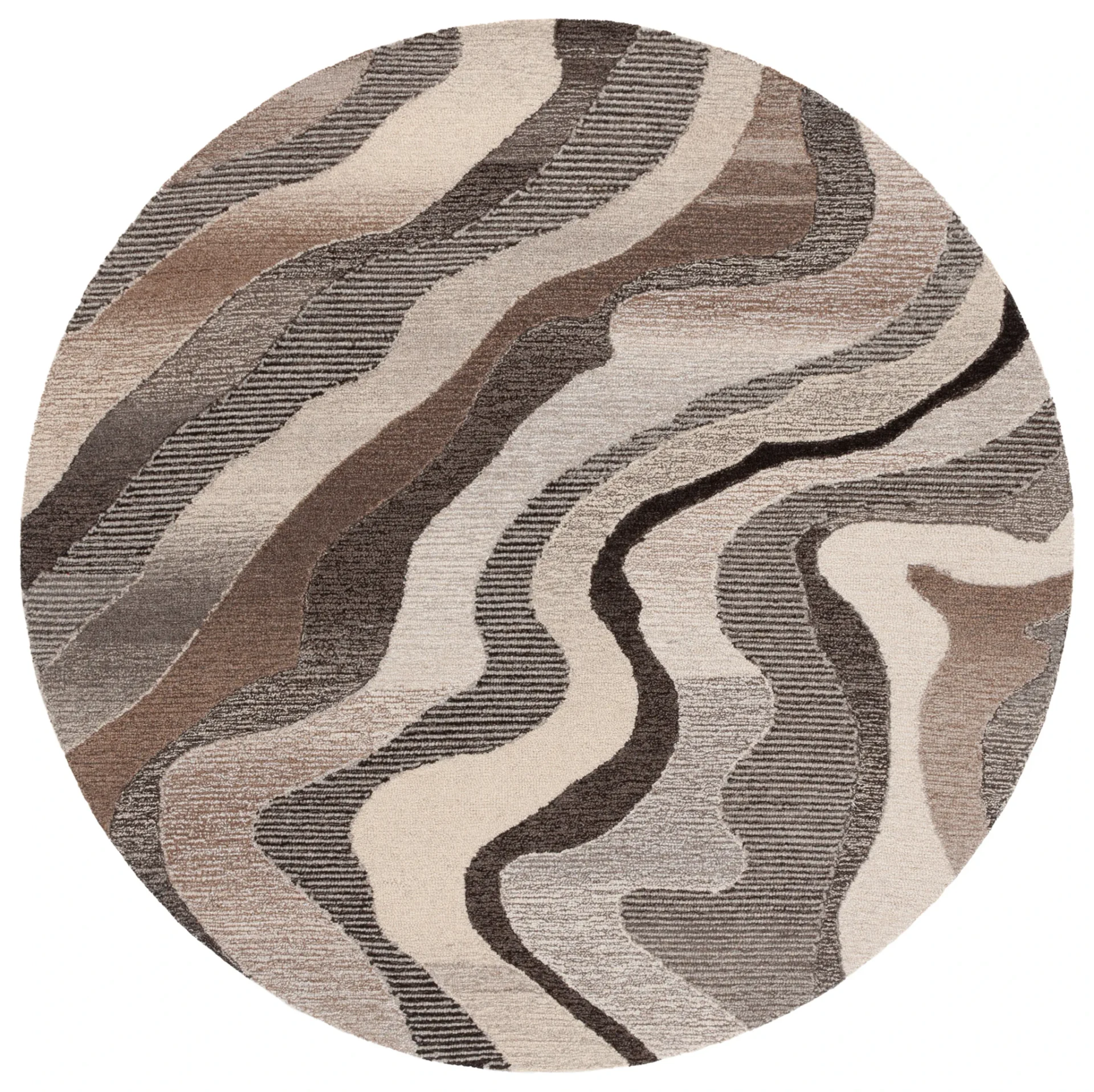Ebony Abstract Wave Hand-Tufted Wool Rug in Gray / Ivory
