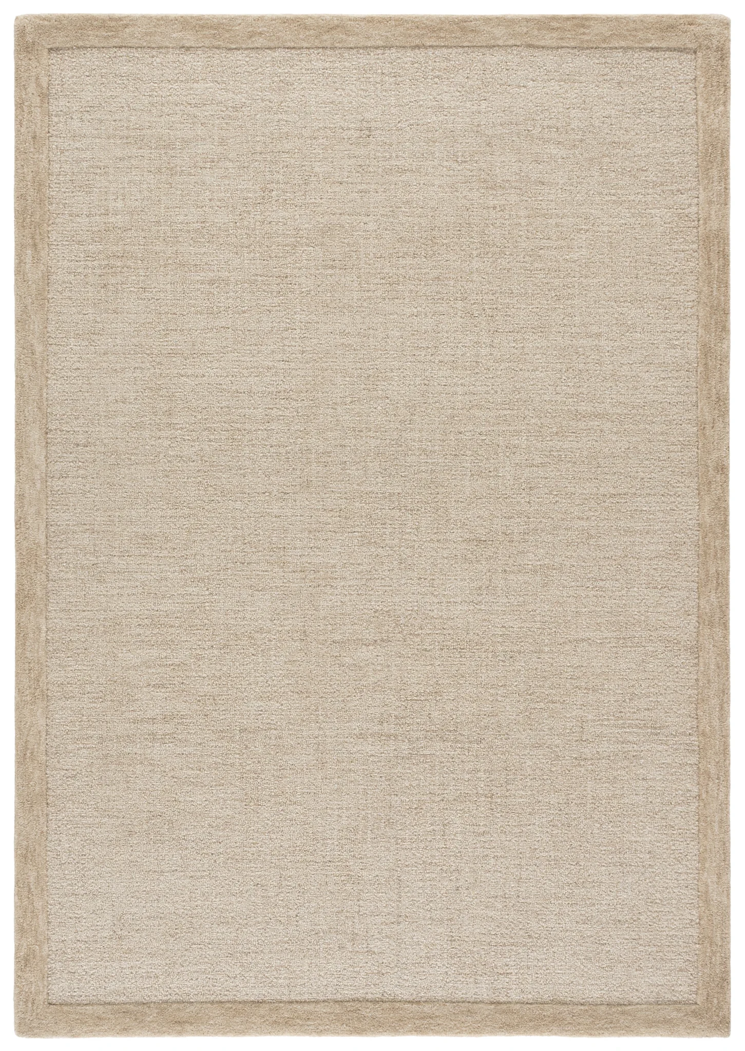 Ebony Solid Border Hand-Tufted Wool Rug in Beige
