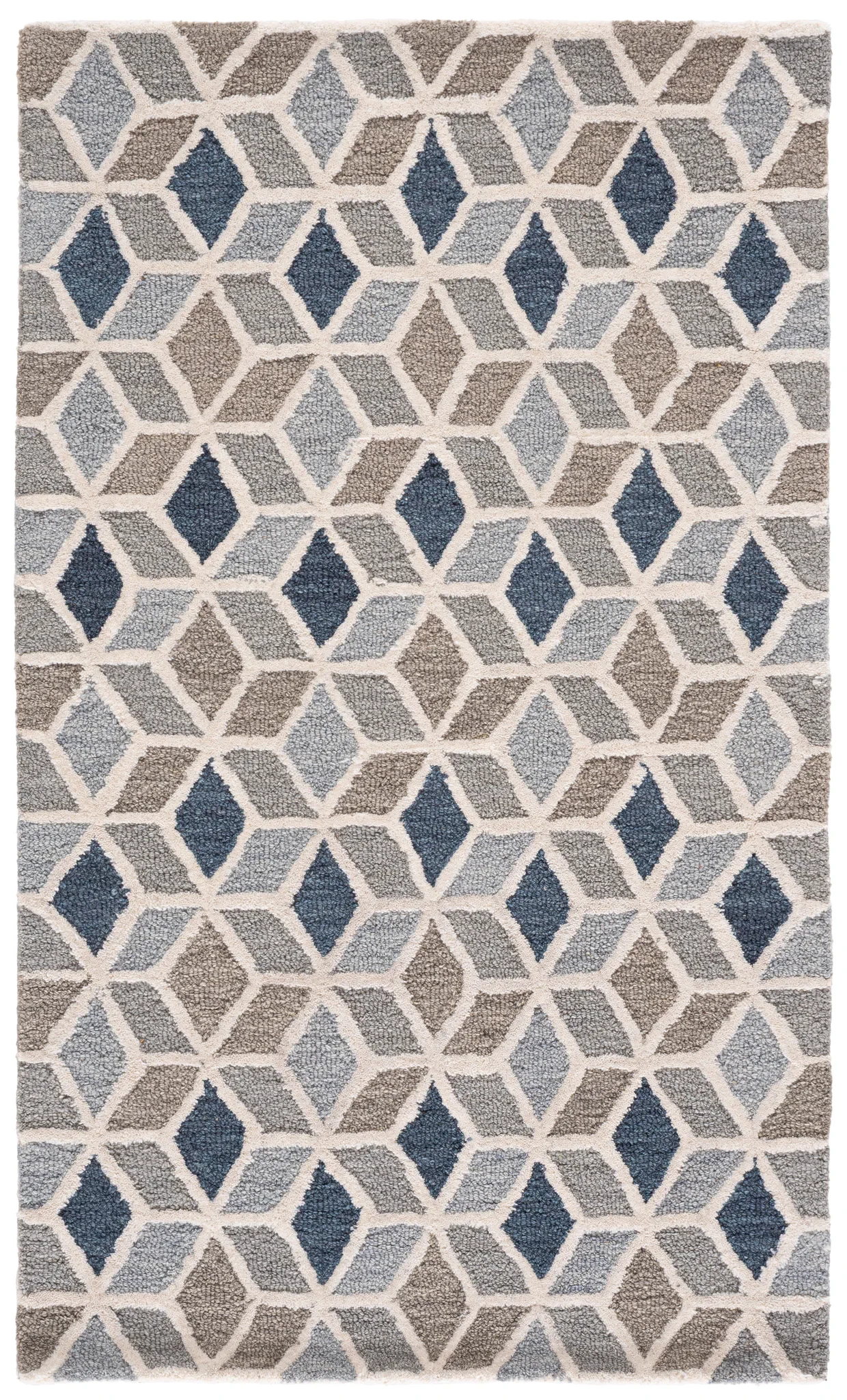 Ebony Cube Hand-Tufted Wool Rug in Ivory / Blue