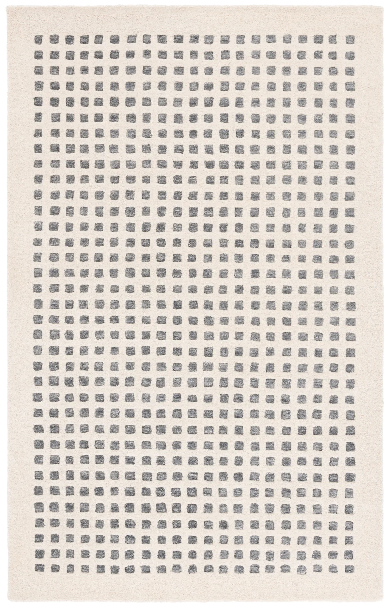 Ebony Square Tile Hand-Tufted Wool Rug in Ivory / Black