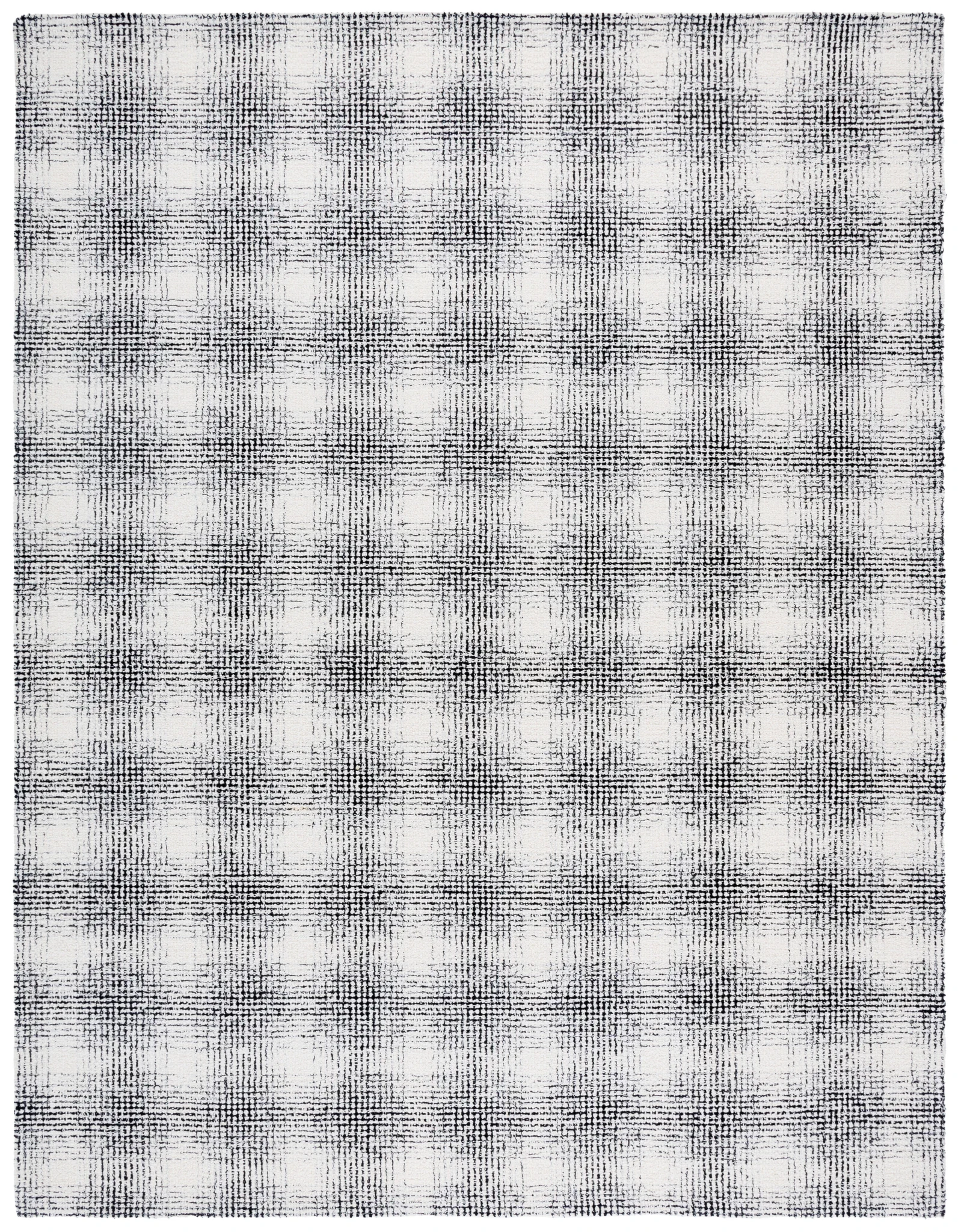 Ebony Gingham Plaid Hand-Tufted Wool Rug in Ivory / Black
