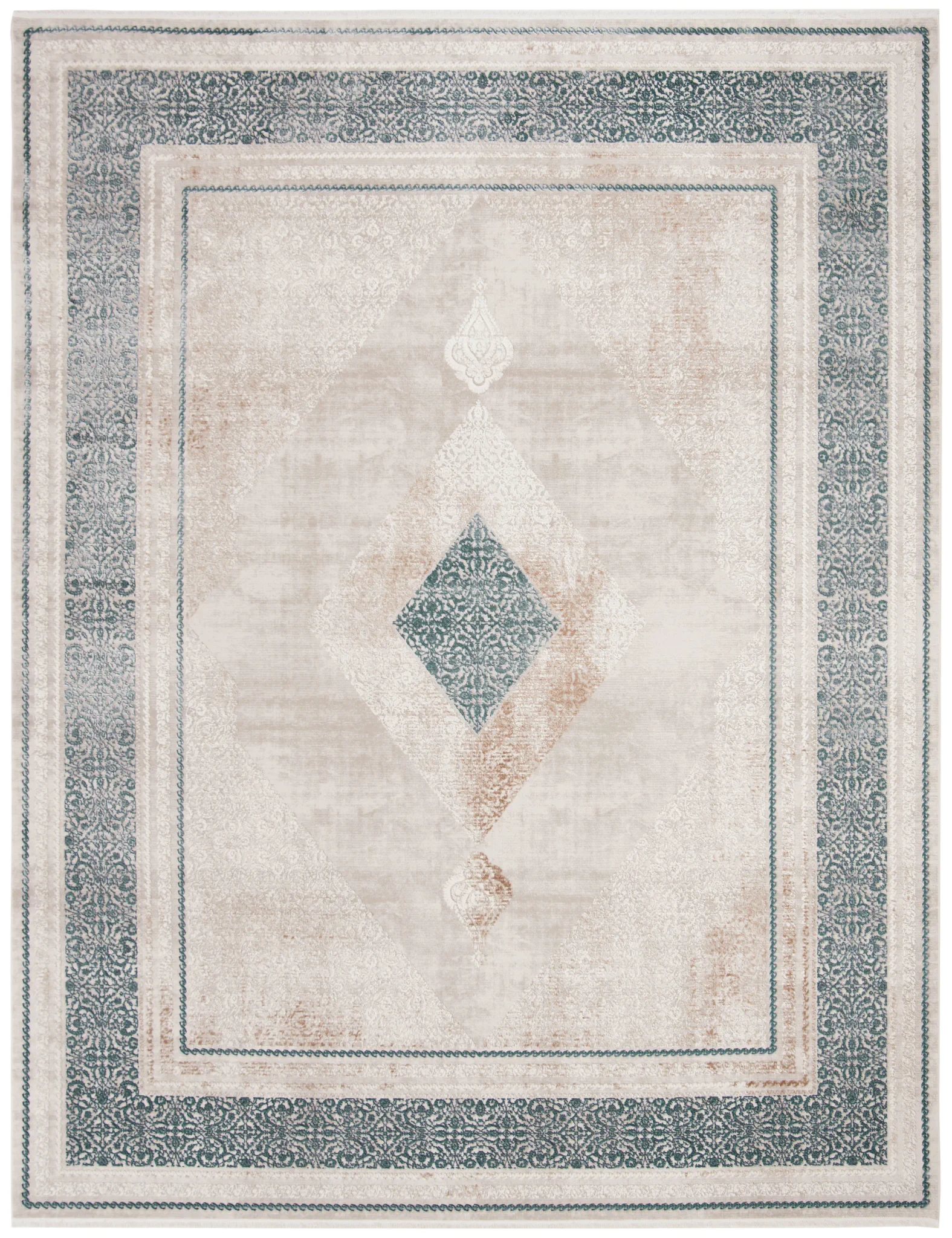 Eclipse Diamond Medallion Rug in Beige / Gray
