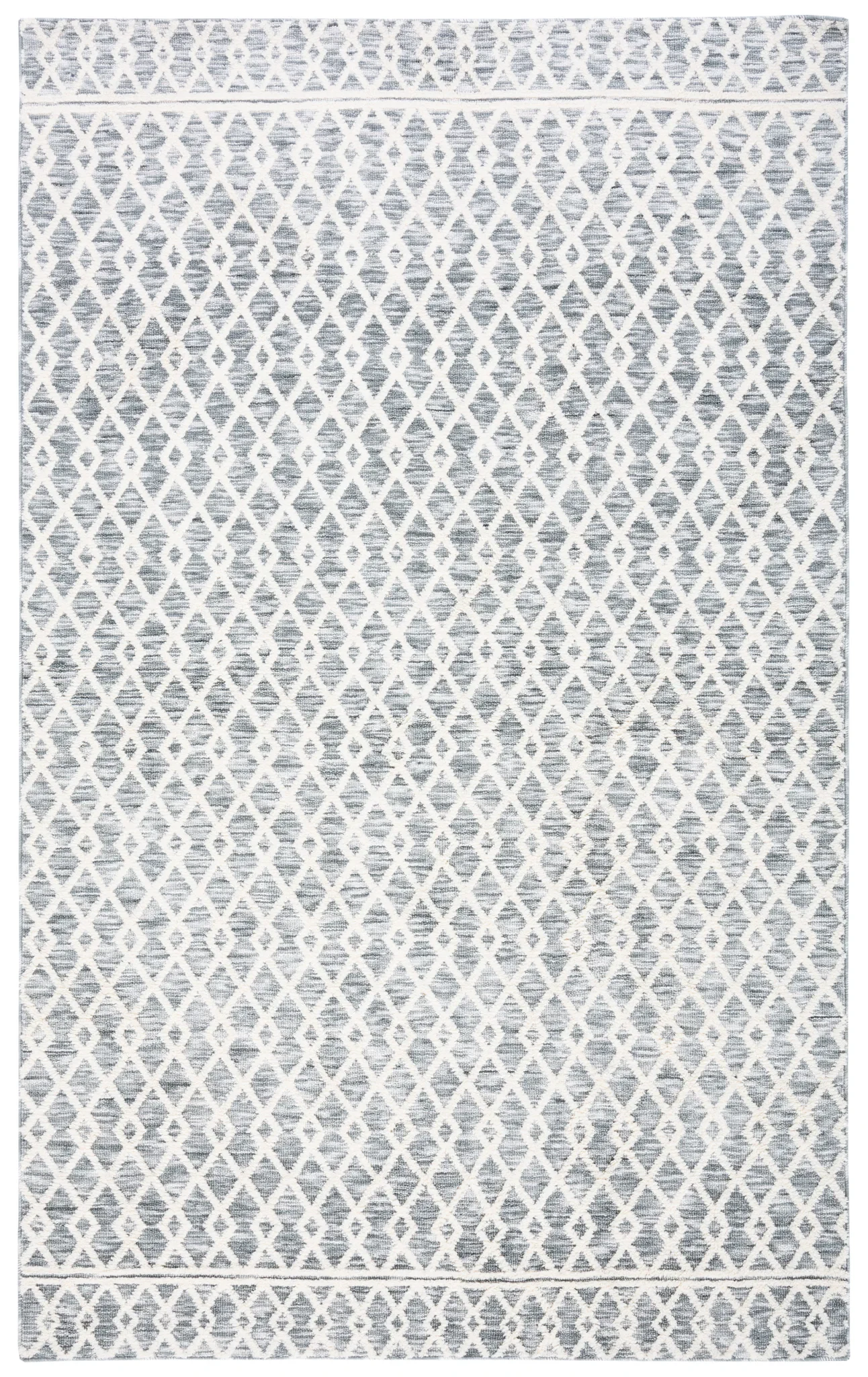 Easy Care Diamond Lattice Washable Rug in Gray / Ivory
