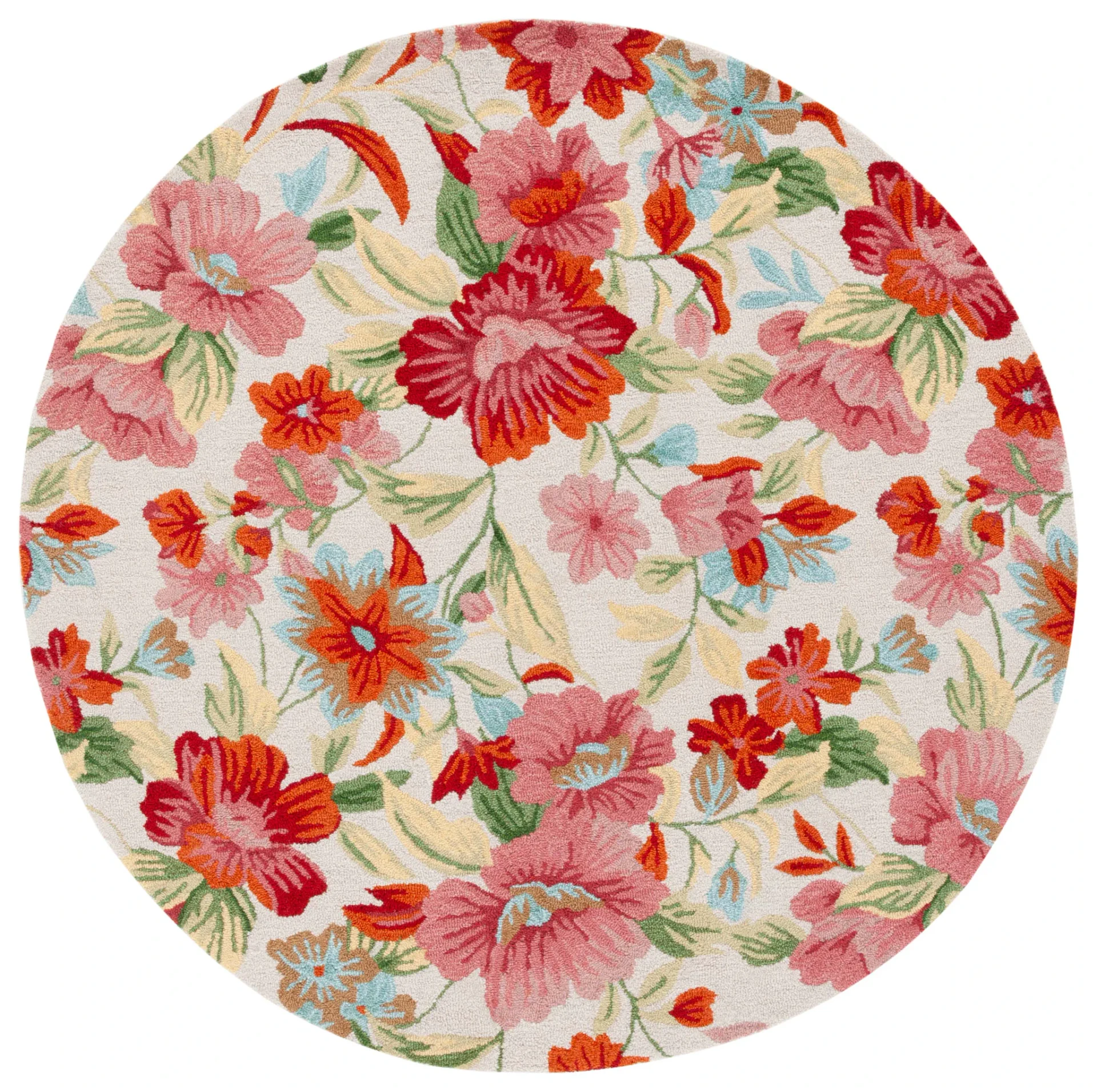 Easy Care Floral Hand-Tufted Rug in Ivory / Red