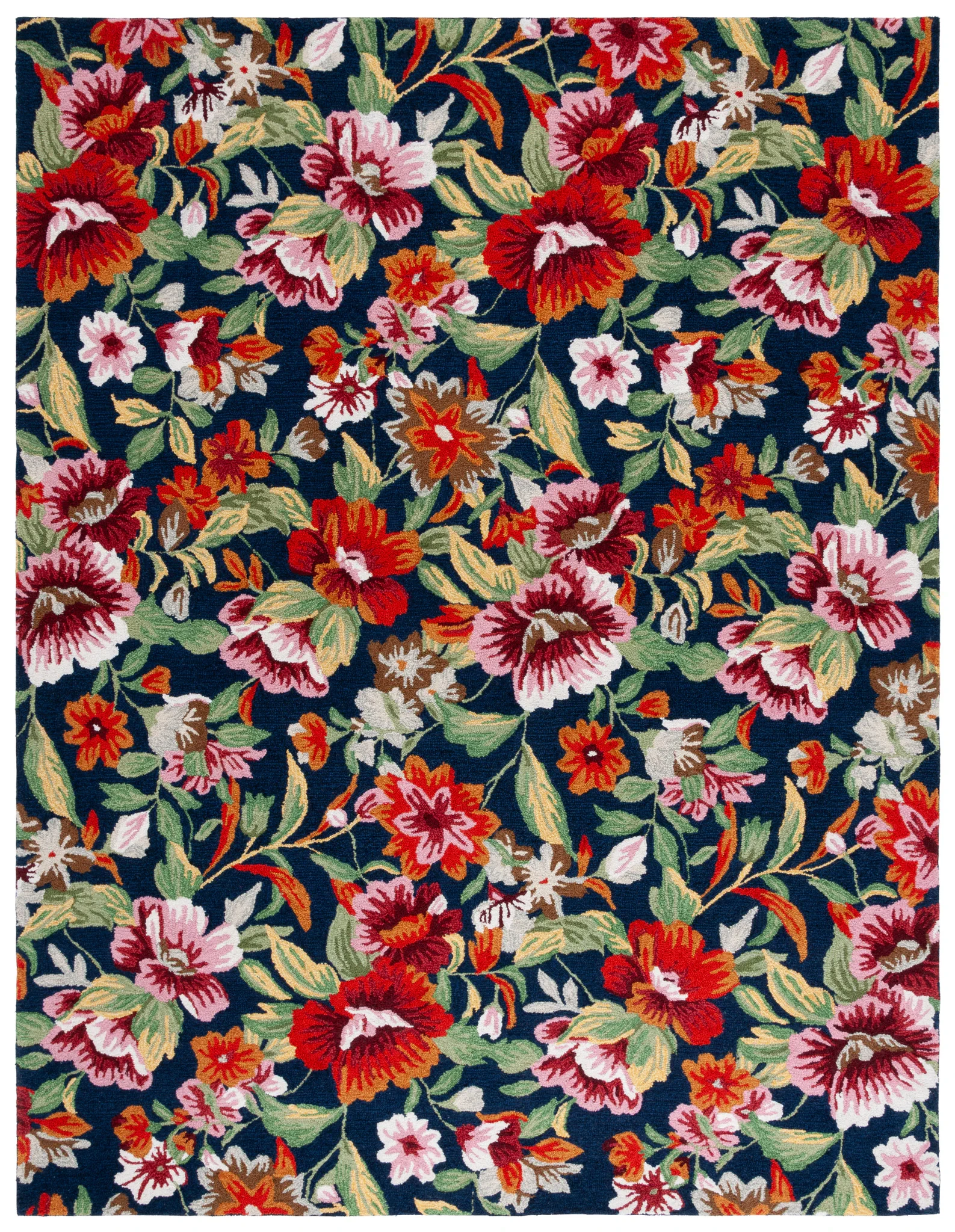 Easy Care Allover Floral Hand-Tufted Rug in Navy / Red