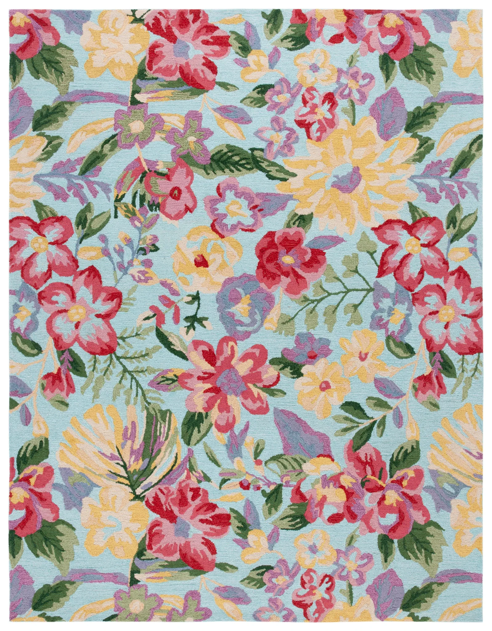 Easy Care Floral Bloom Hand-Tufted Rug in Blue / Pink