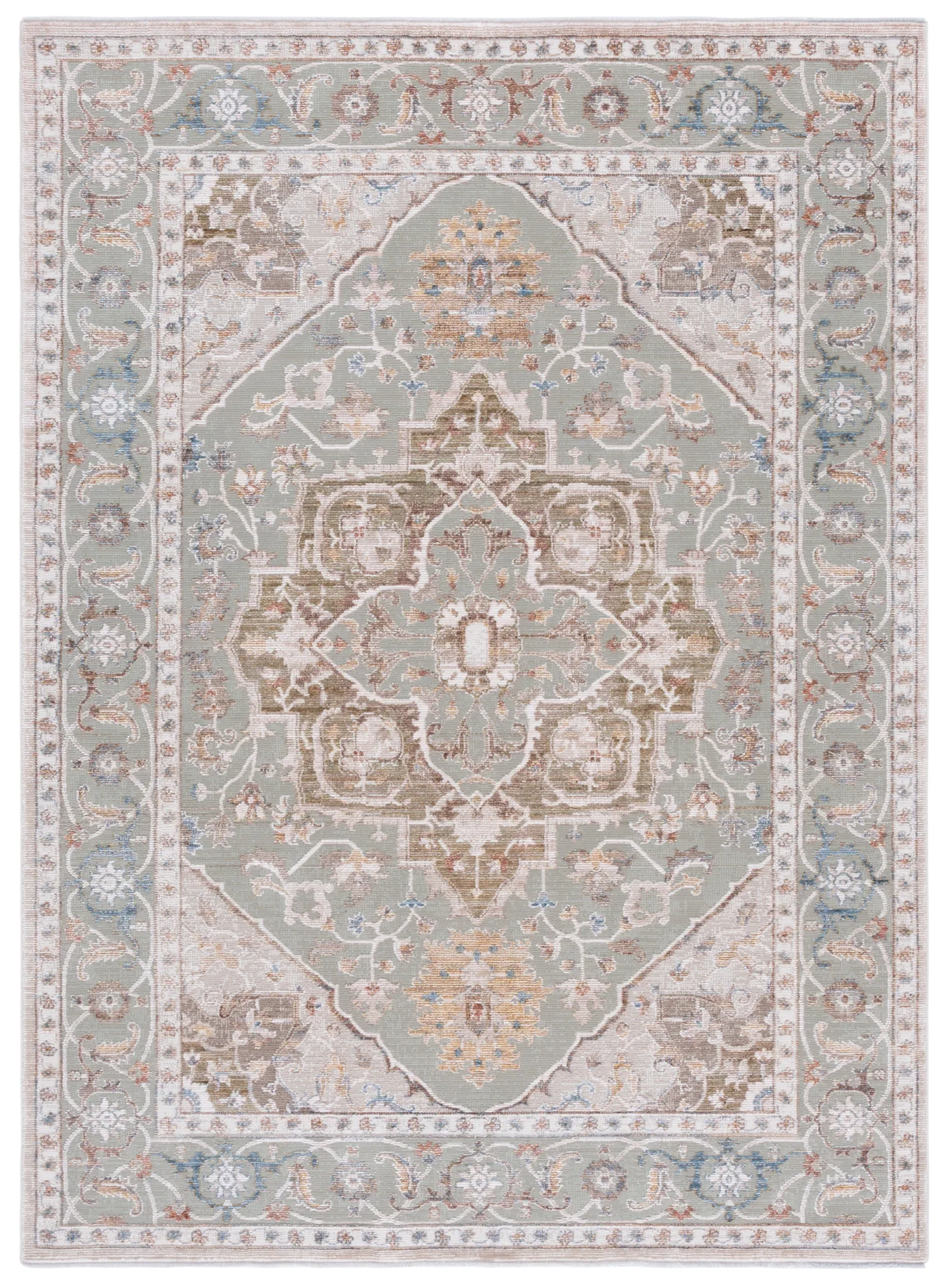 Ellwood Medallion Bordered Rug in Olive / Beige
