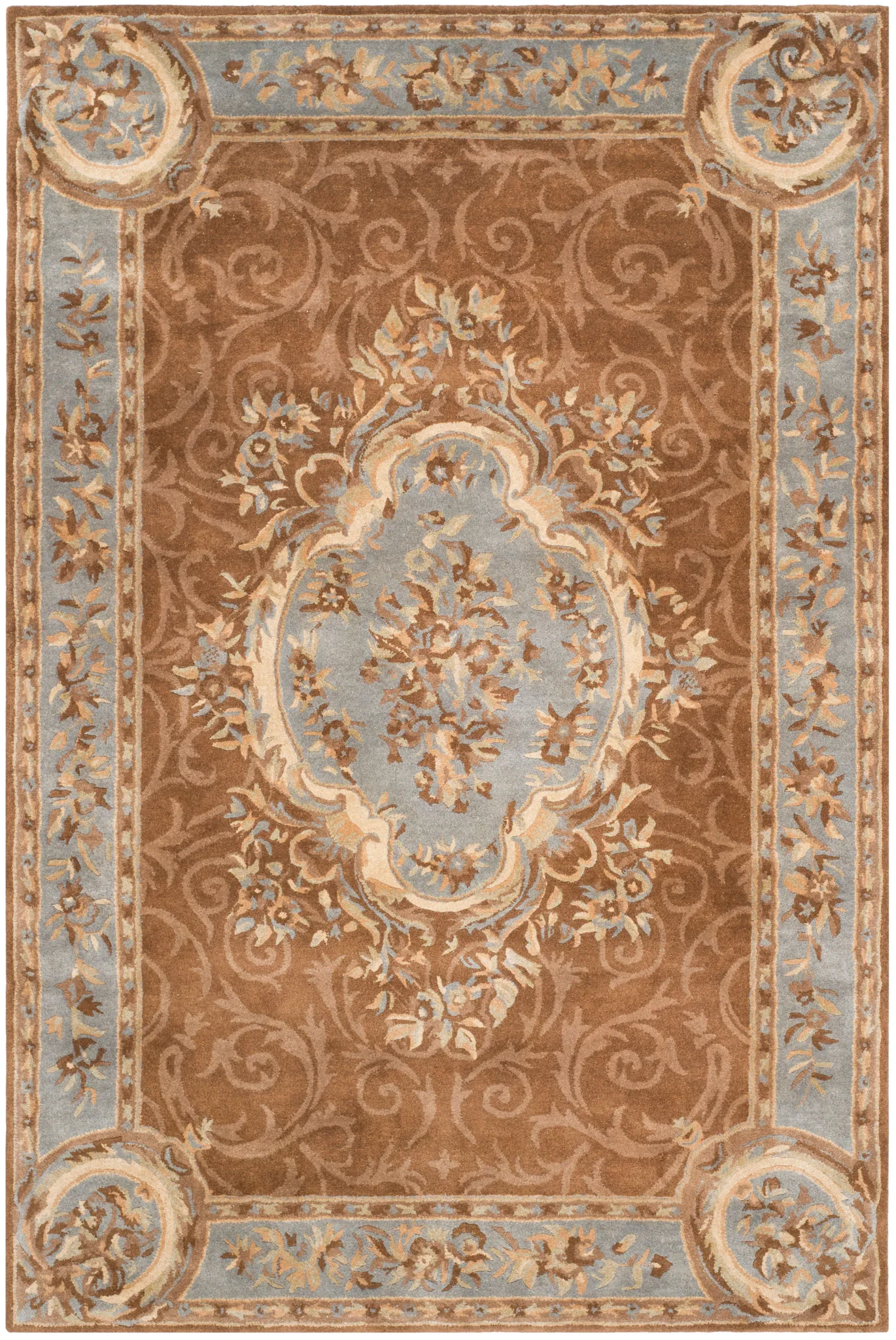 Empire Floral Medallion Hand-Tufted Wool Rug in Blue / Brown