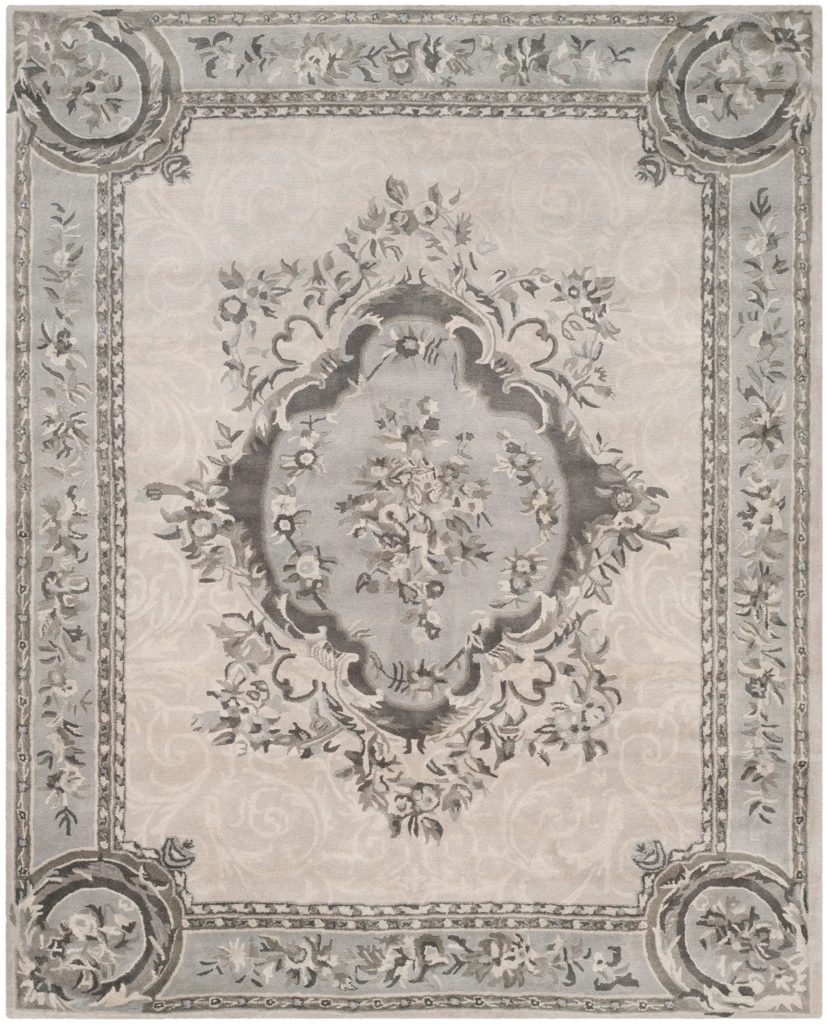 Empire Floral Medallion Hand-Tufted Wool Rug in Beige / Light Gray
