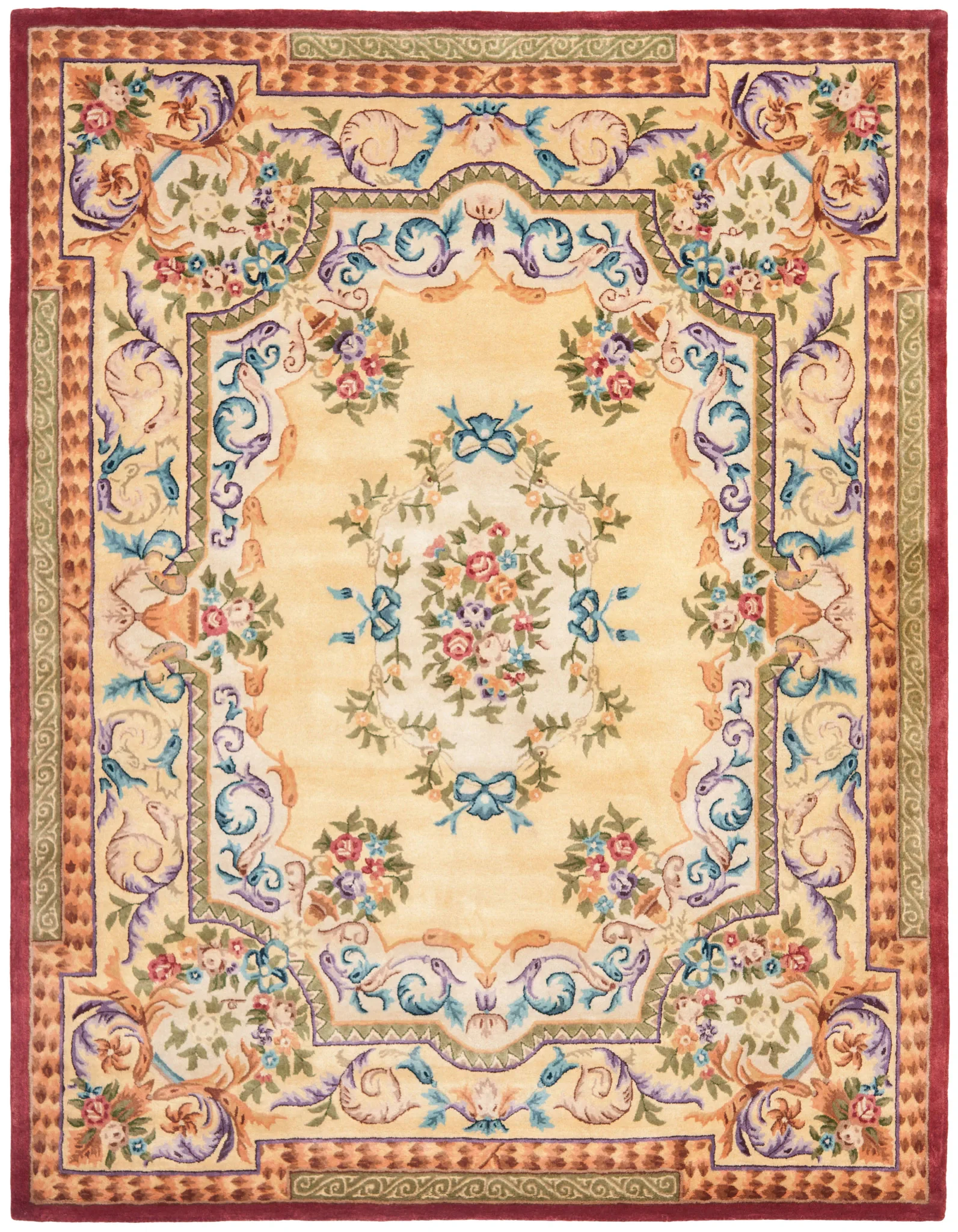 Empire Floral Bouquet Bordered Hand-Tufted Wool Rug in Gold