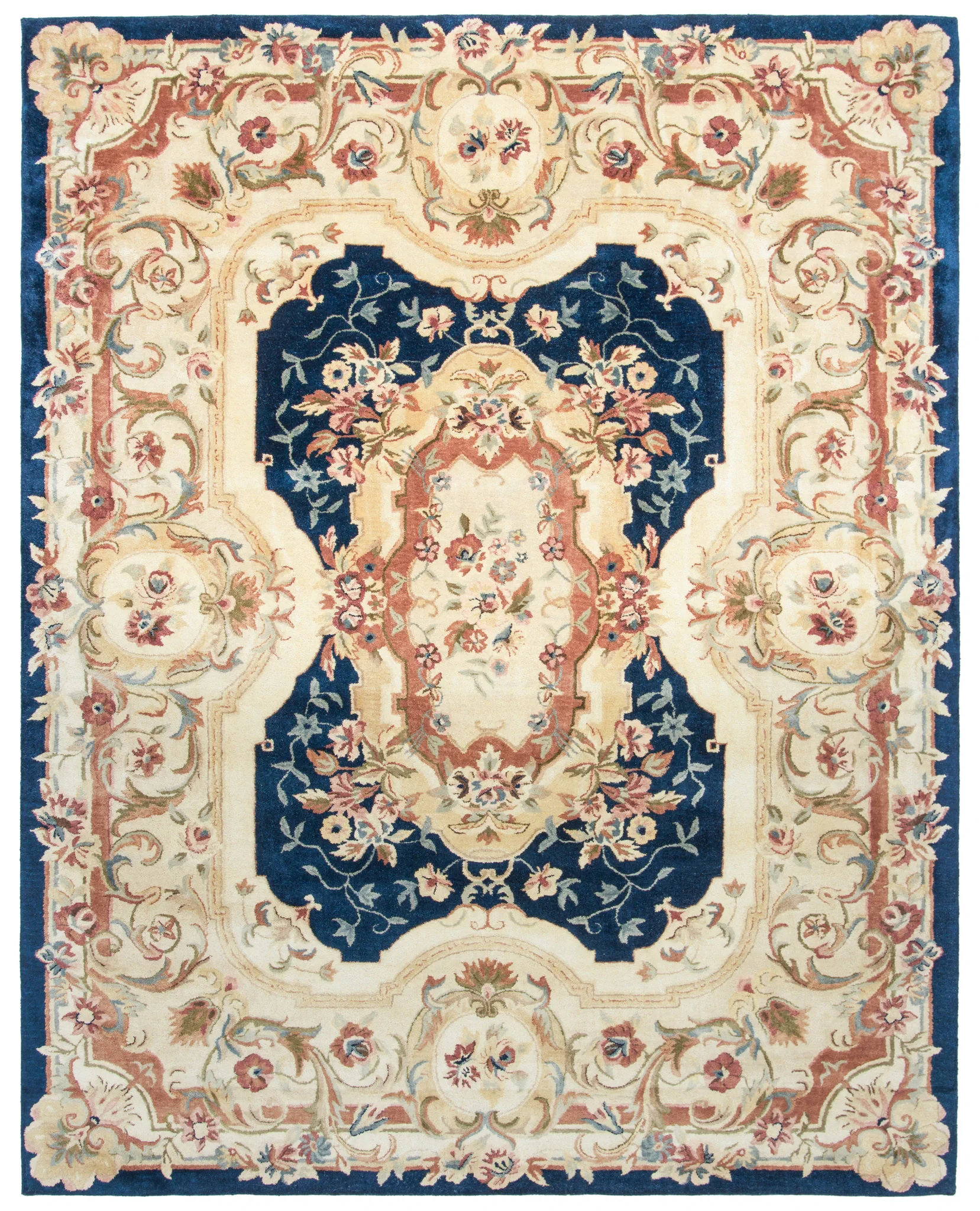 Empire Medallion Floral Hand-Tufted Wool Rug in Navy / Beige