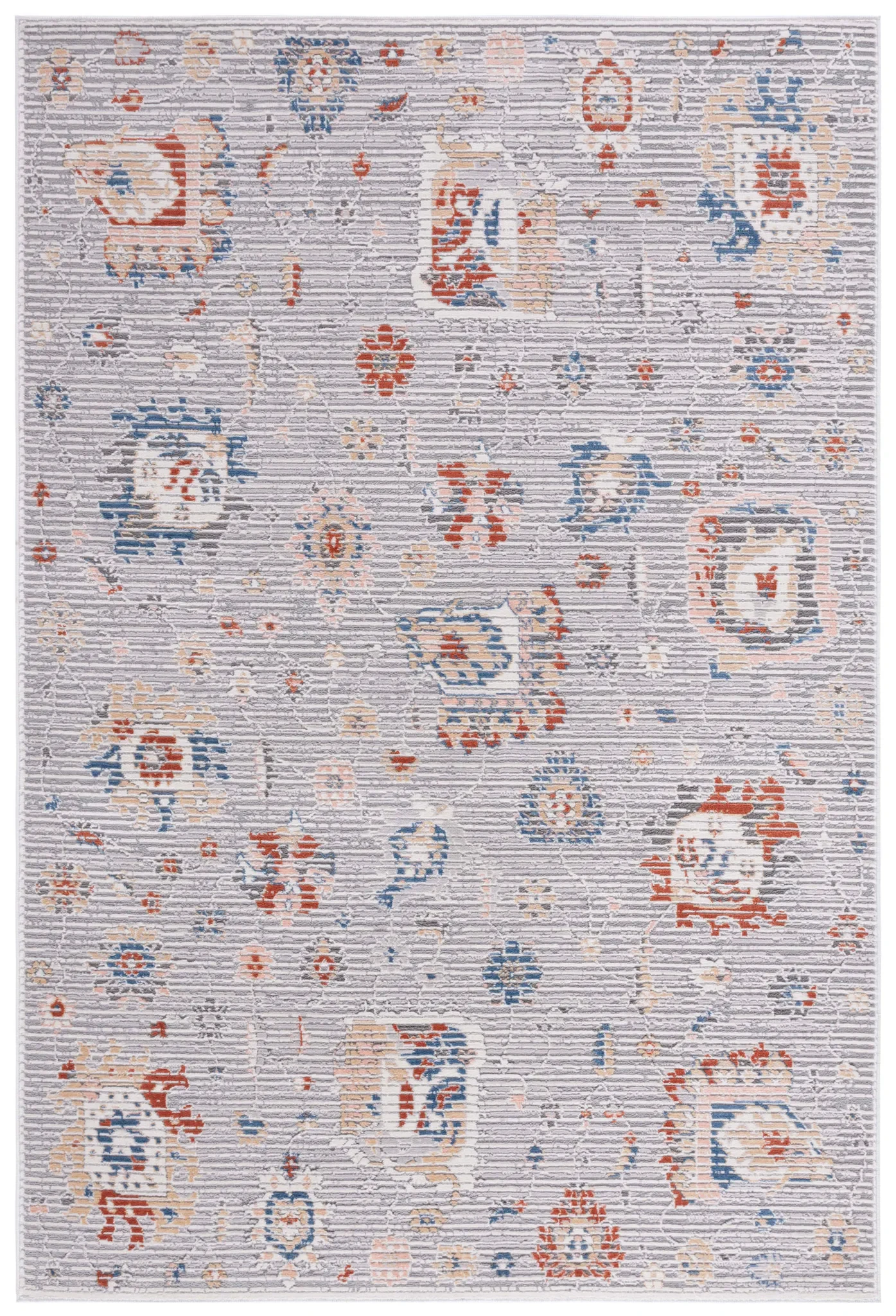 Eternal Distressed Floral Rug in Gray / Blue Rust