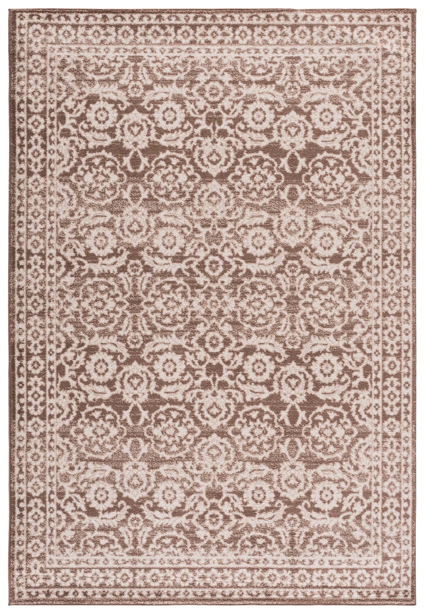 Evoke Floral Bordered Rug in Light Brown