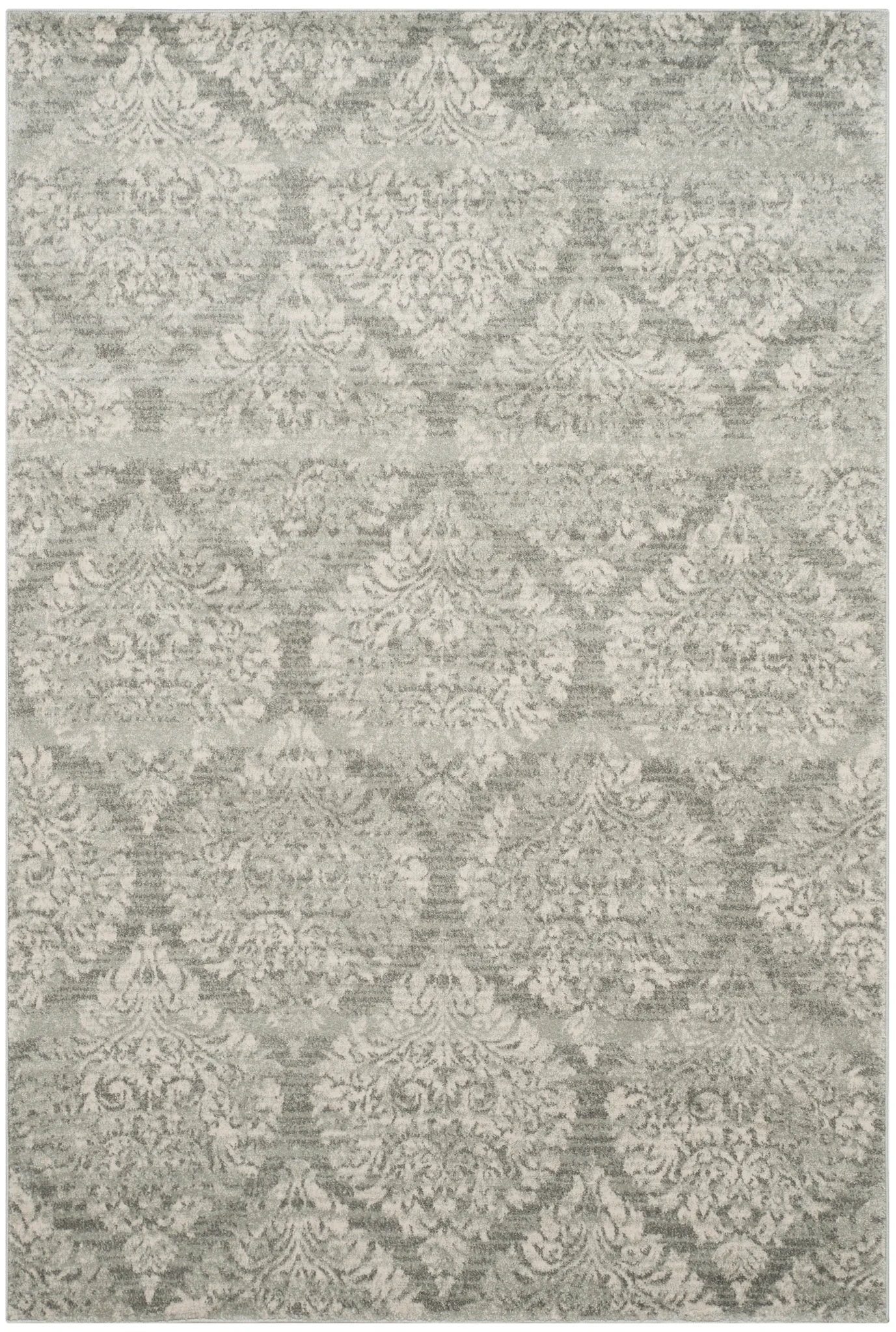 Evoke Allover Damask Rug in Gray / Silver