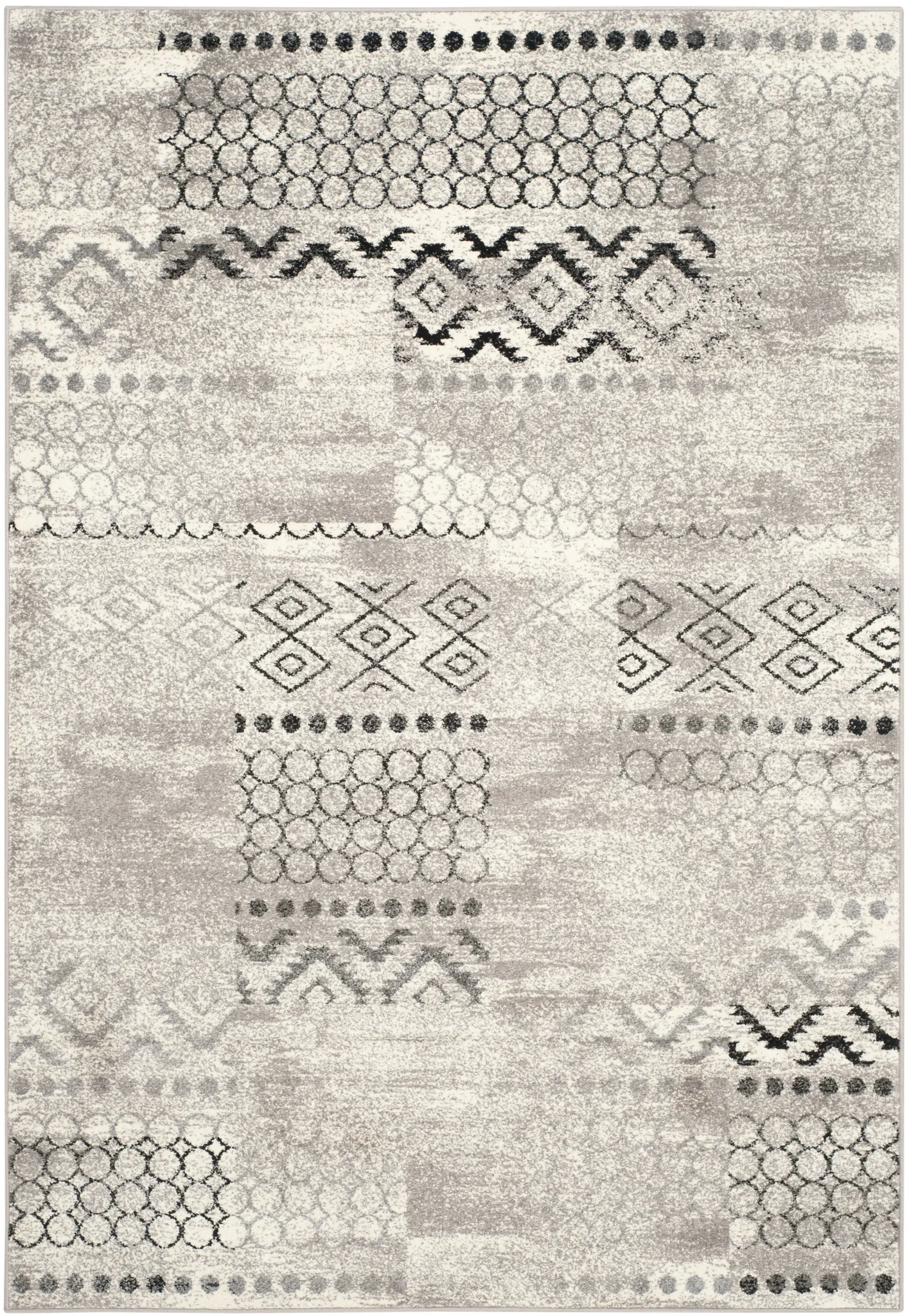 Evoke Distressed Patchwork Rug in Cream / Dark Gray