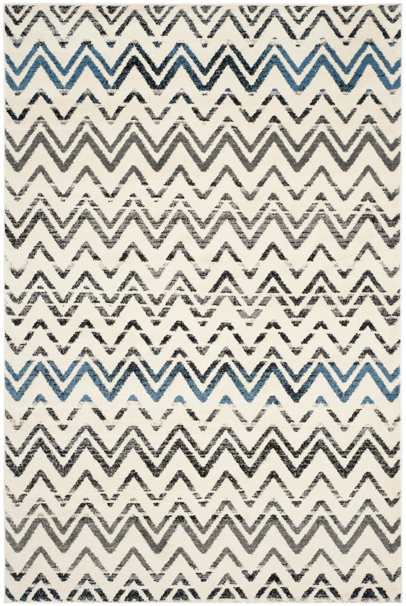 Evoke Chevron Rug in Cream / Blue