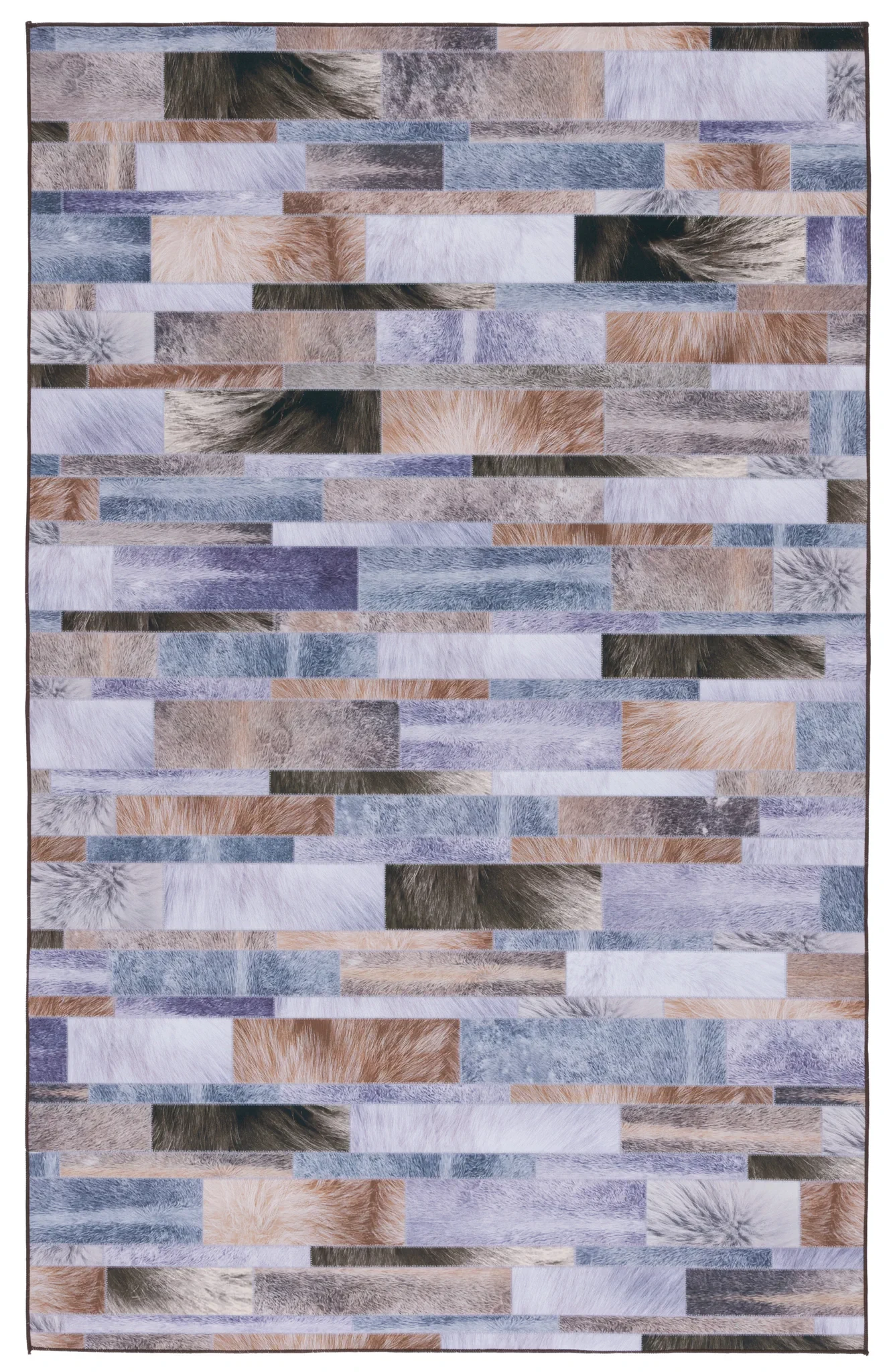 Faux Hide Linear Patchwork Washable Rug in Beige / Purple