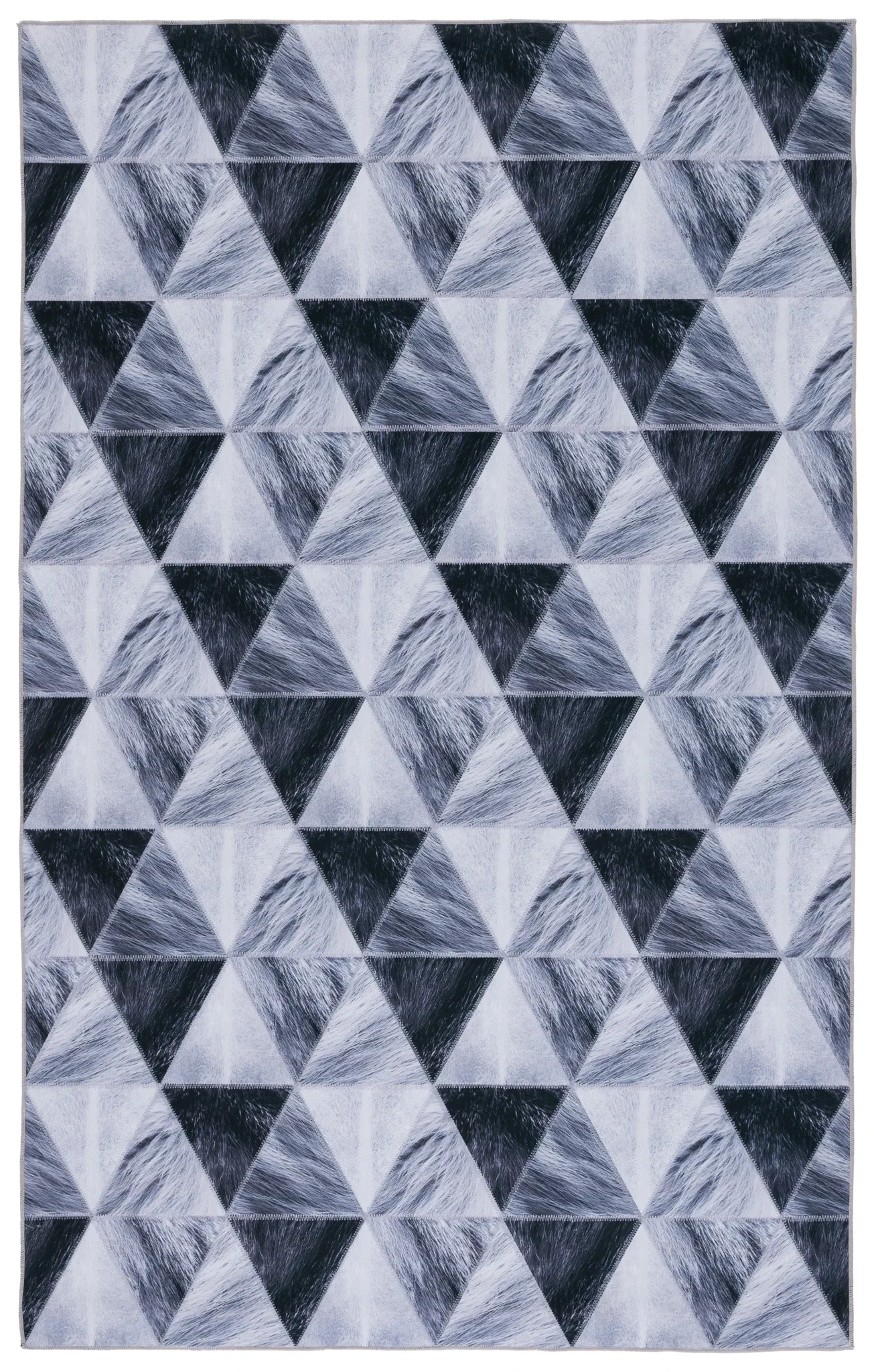Faux Hide Triangle Patchwork Washable Rug in Light Gray / Dark Gray