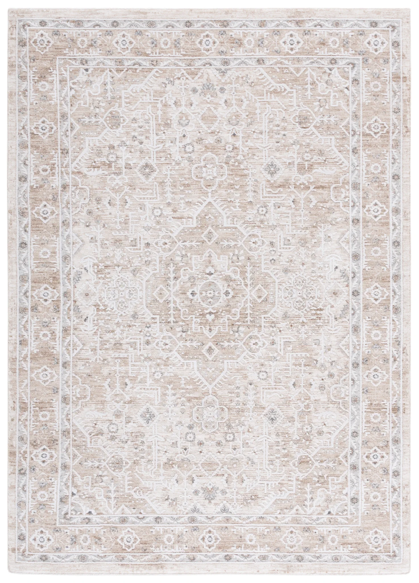 Finley Medallion Bordered Rug in Beige / Ivory