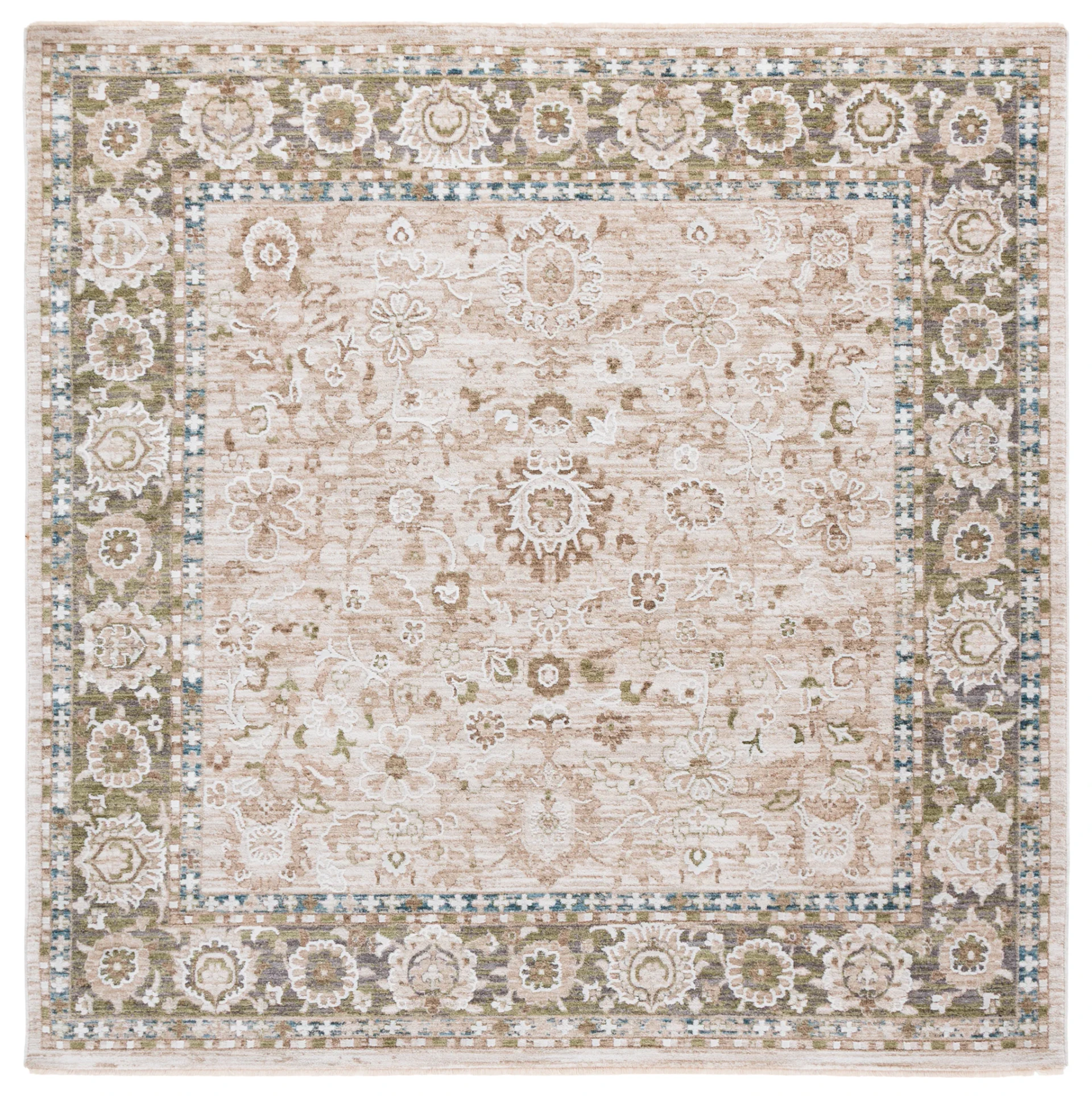 Finley Floral Bordered Rug in Green / Beige