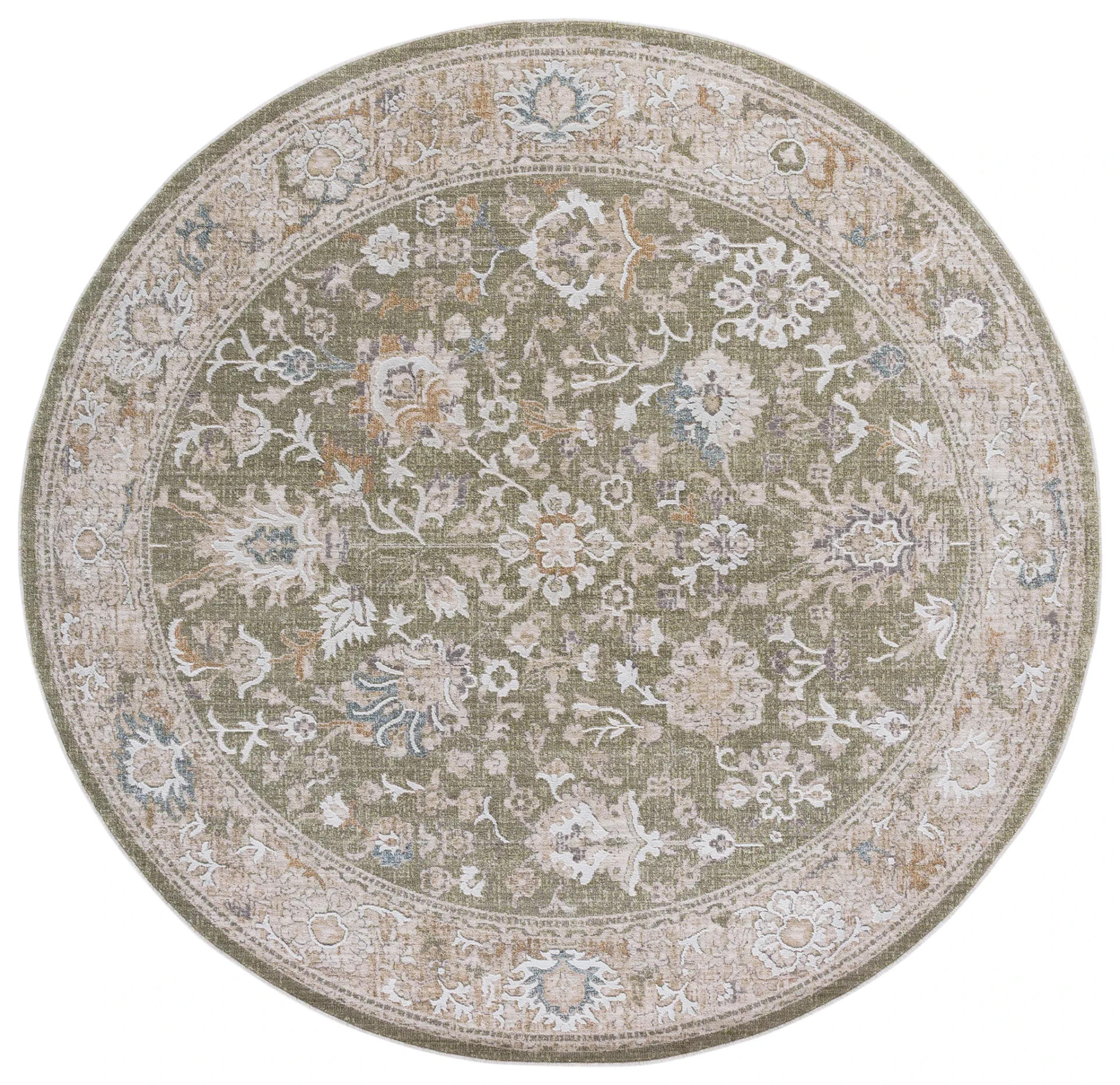Finley Botanical Border Rug in Green / Beige