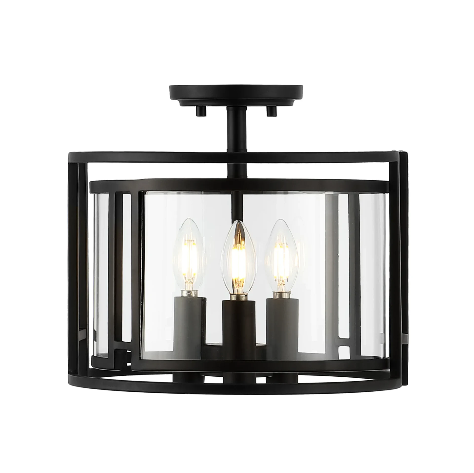 Yarlin Three-Light Flush Mount in Bronze / Clear
