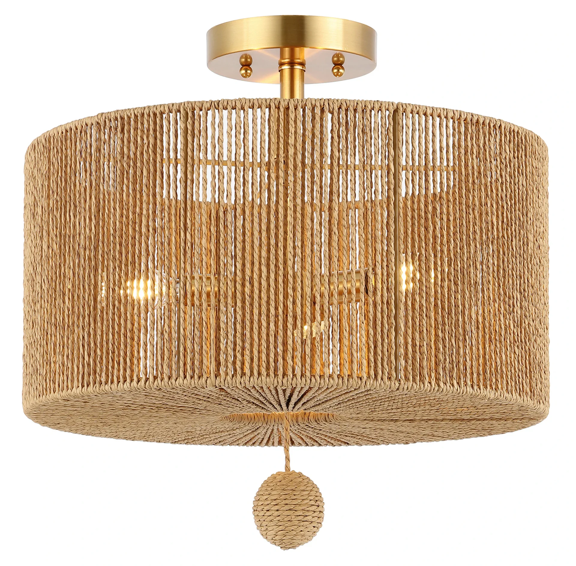 Solmaz Three-Light Flush Mount in Natural / Gold
