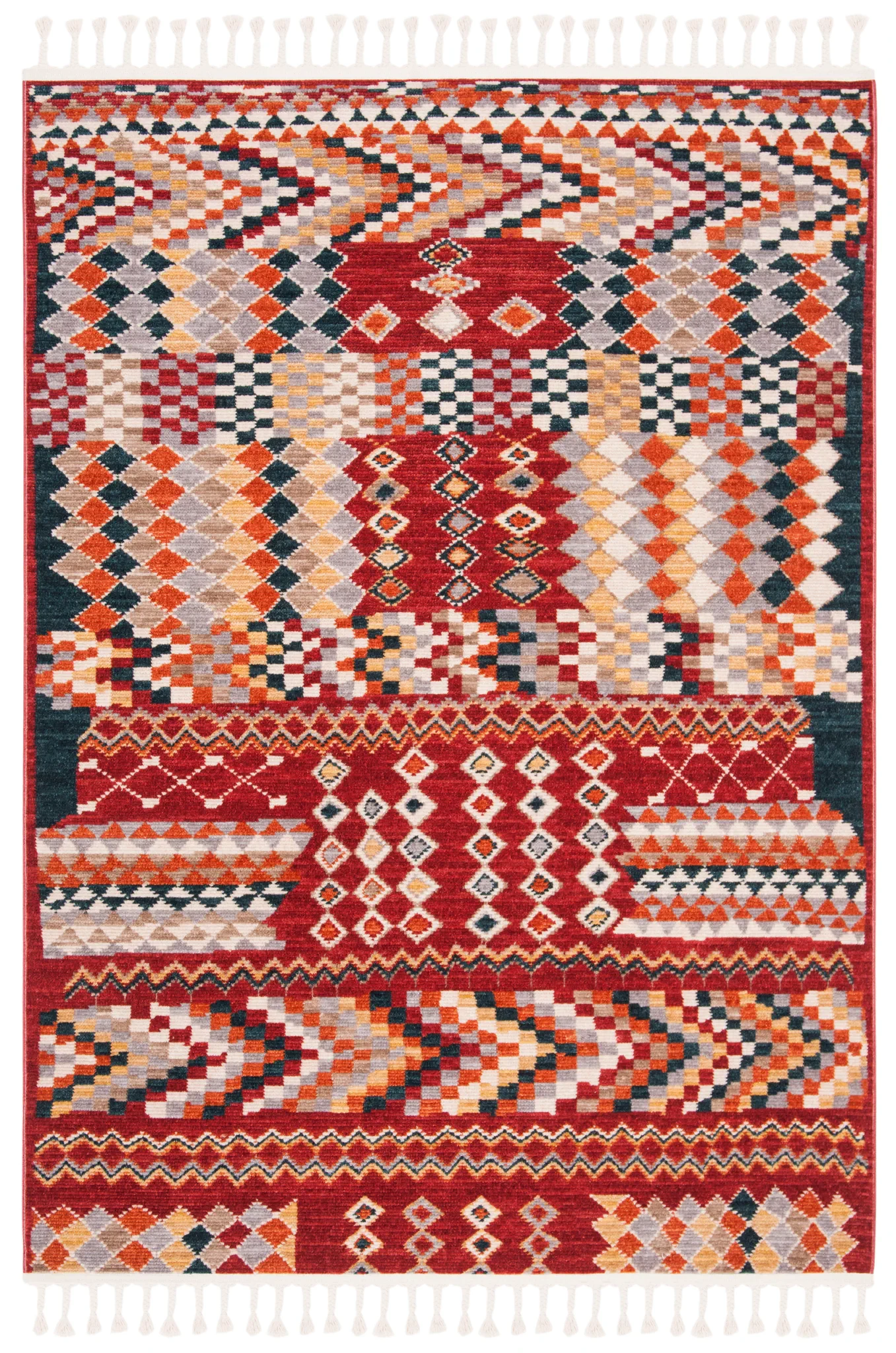 Farmhouse Patchwork Rug in Navy / Red
