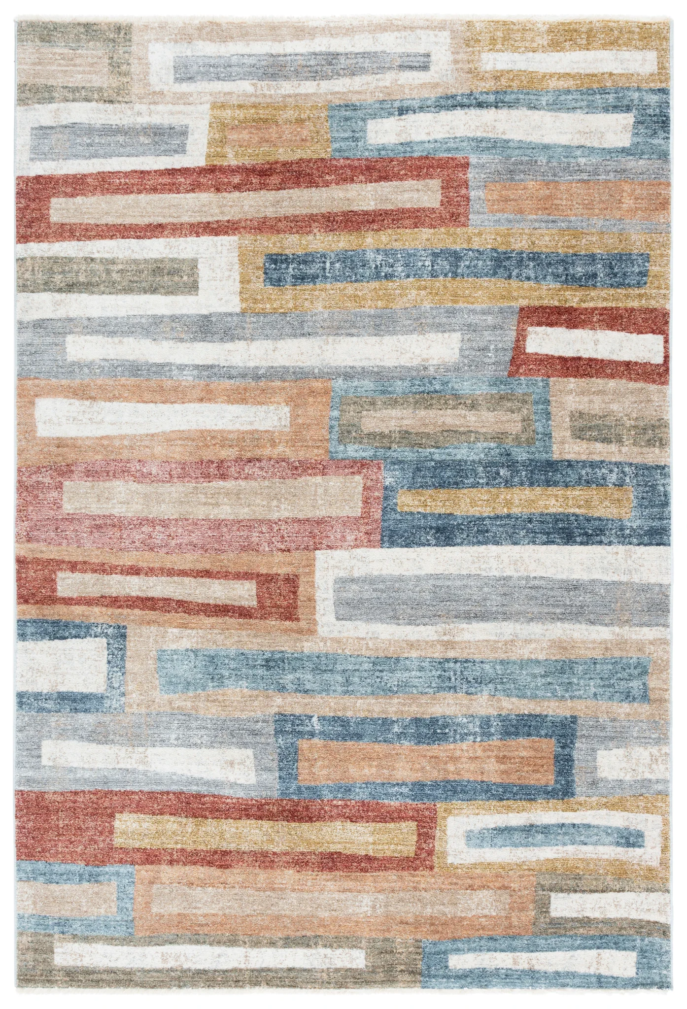 Forum Staggered Block Rug in Rust / Blue Gray