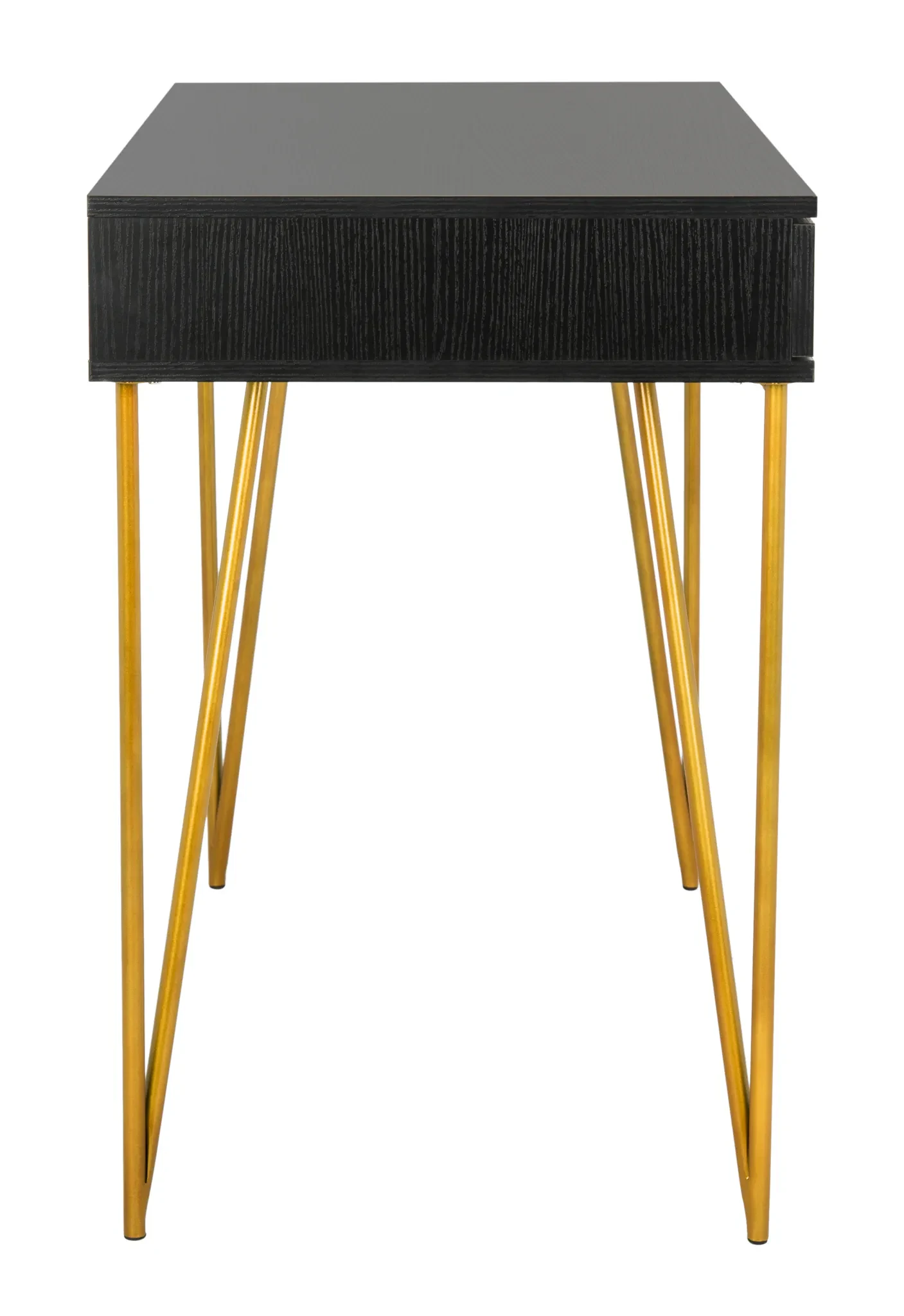 Pine Two-Drawer Desk in Black / Gold