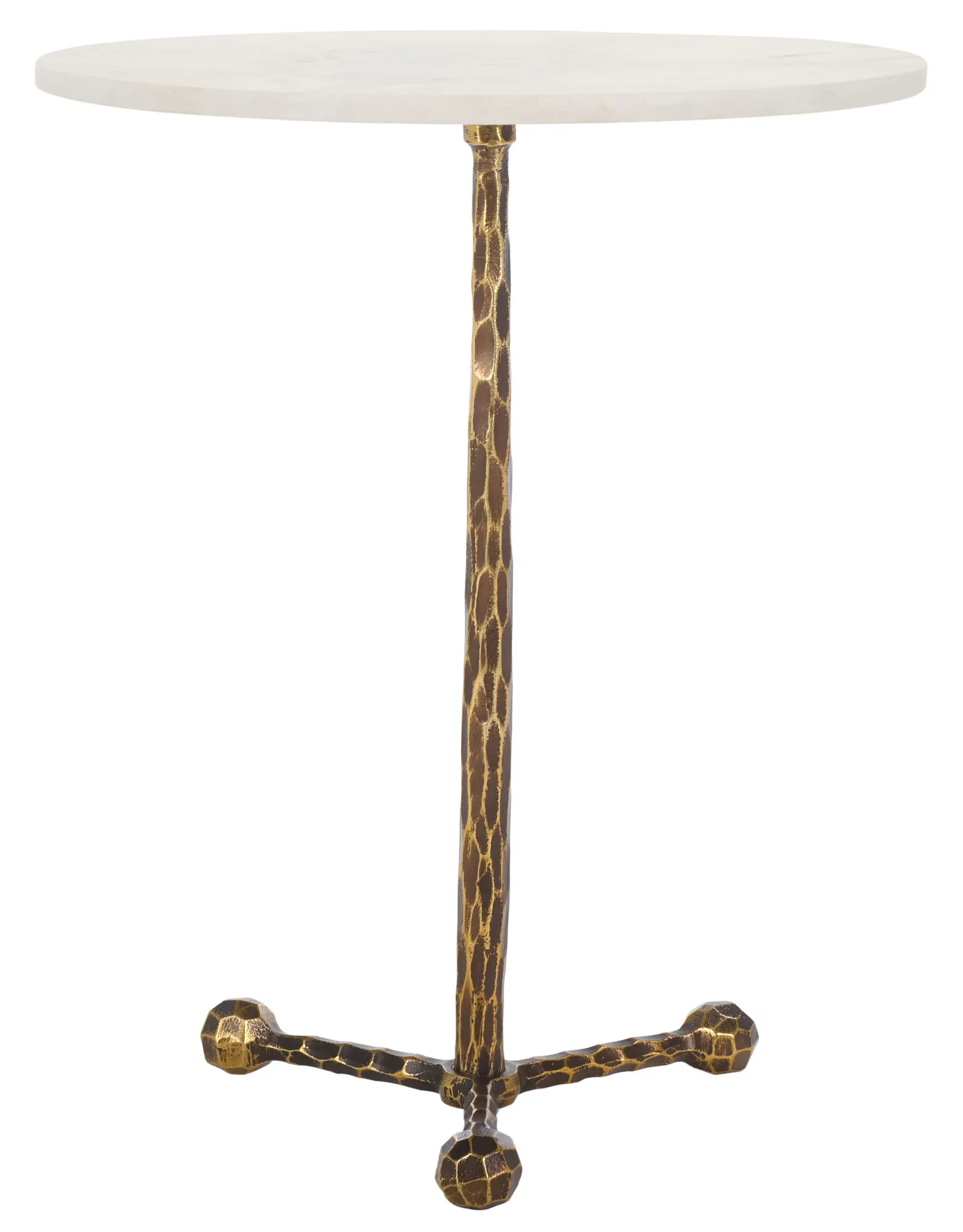 Sizia Round Accent Table in White Marble / Antique Brass
